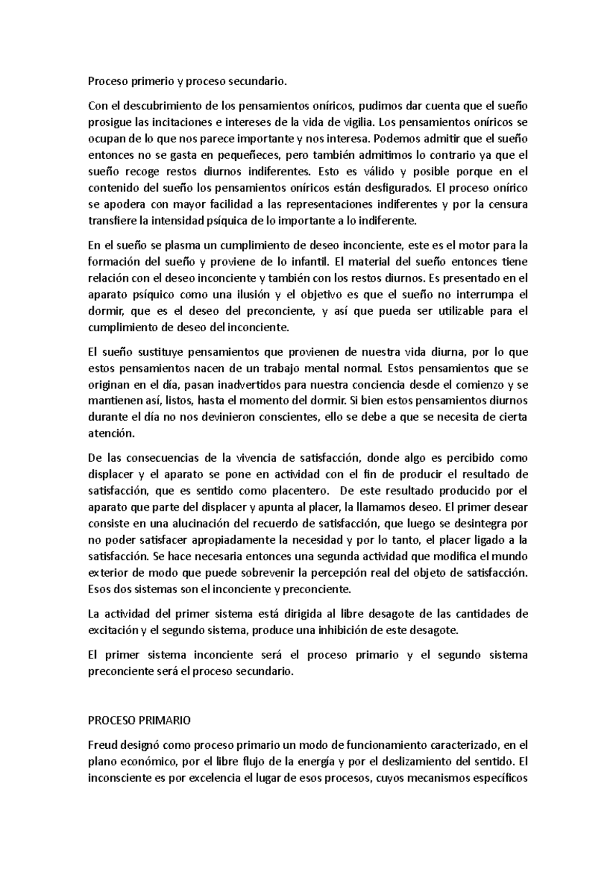 Freud proceso primario y proceso secundario Proceso primerio y