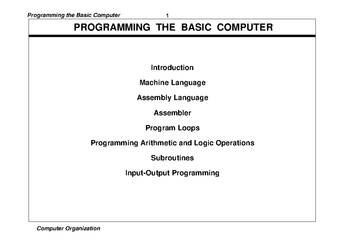 CAO-UNIT3 - Memory organization - 1 Programming the Basic Computer ...