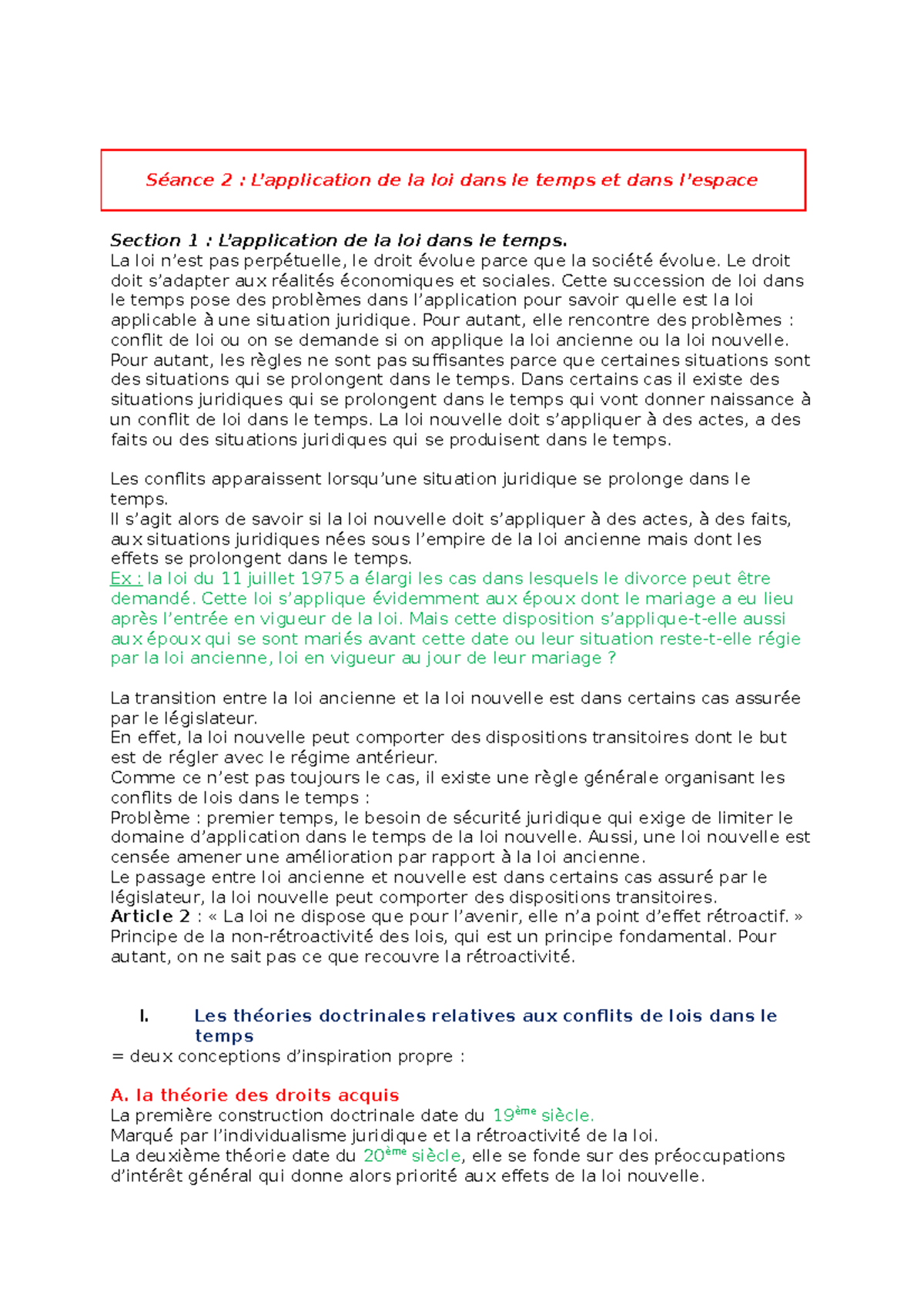 Séance 2 Cours - Application De La Loi Dans Le Temps Et Dans L'espace - Séance 2 : L’application ...