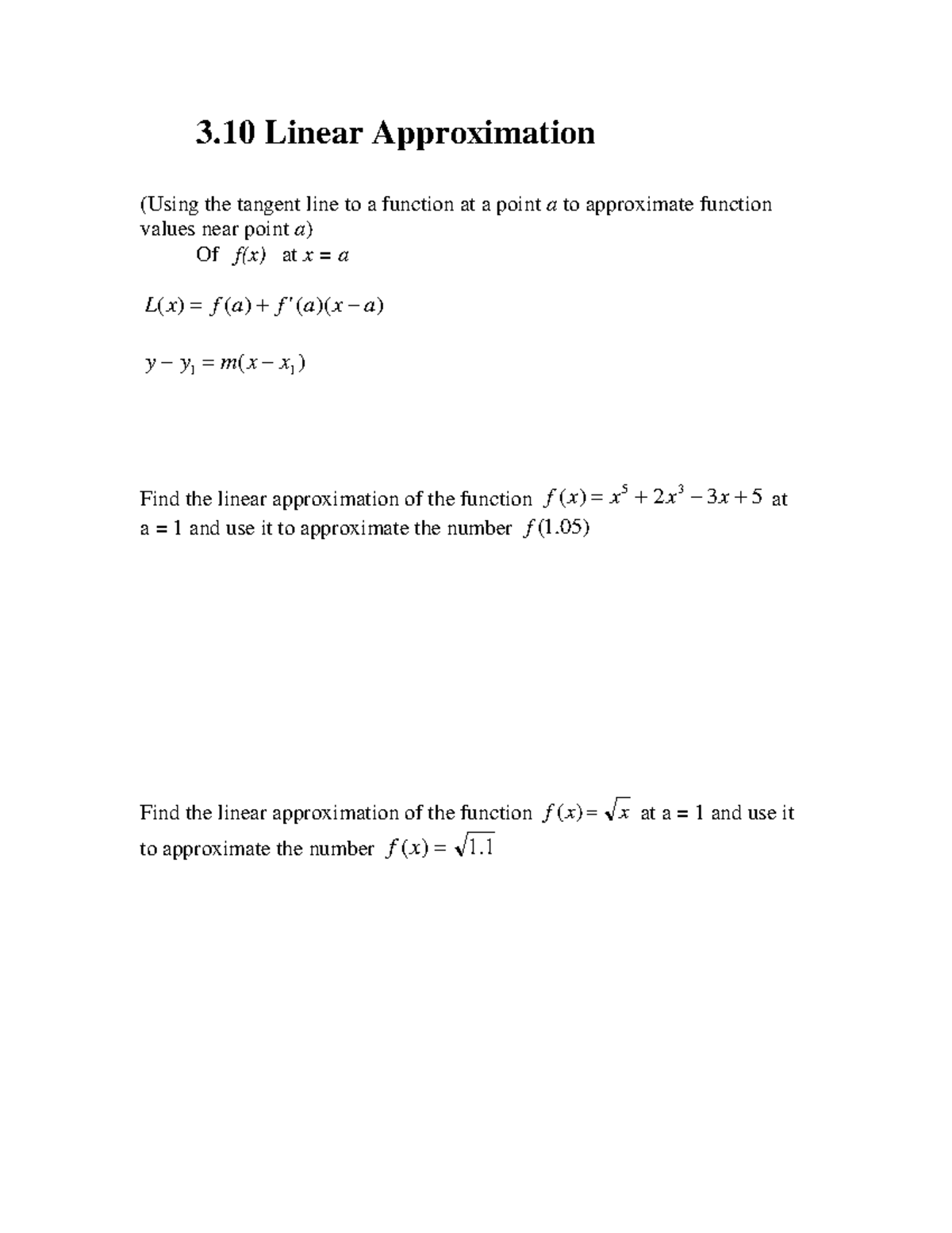 math-151-lecture-note-3-linear-approximation-using-the-tangent-line