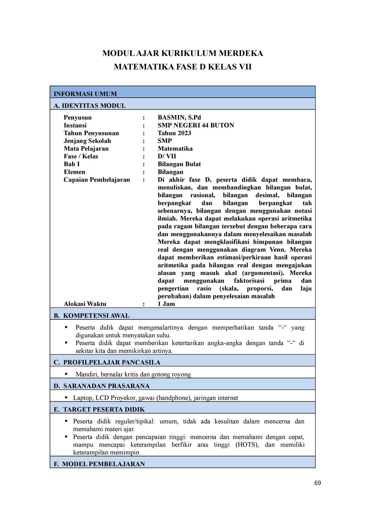 TM 1 Bilangan Bulat - Berisikan Modul Ajar Matematika Kelas 7 - MODUL ...