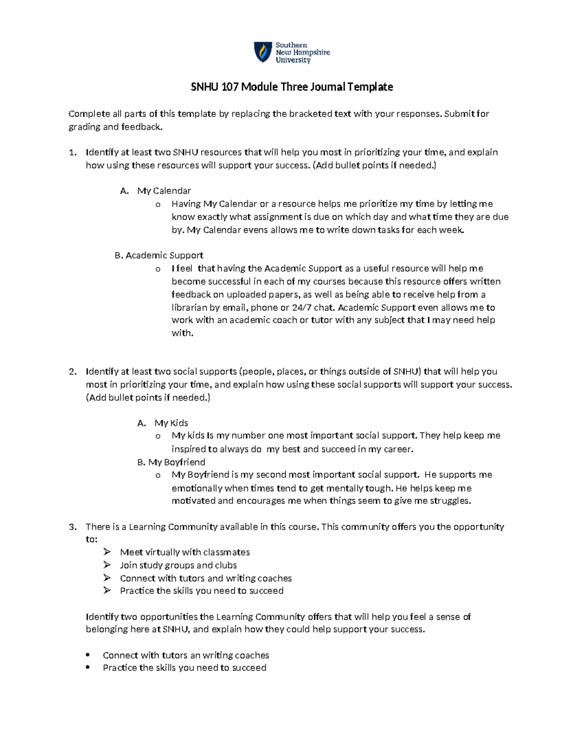 SNHU 107 Module 3-2 Time Prioritization - SNHU 107 Module Three Journal ...