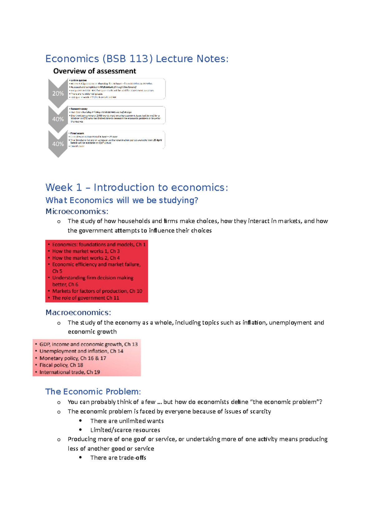 Lecture Notes - Economics (BSB 113) Lecture Notes: Week 1 ...