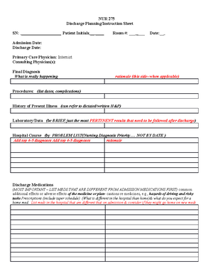 Discharge - nursing school notes - NUR 275 Discharge Planning ...
