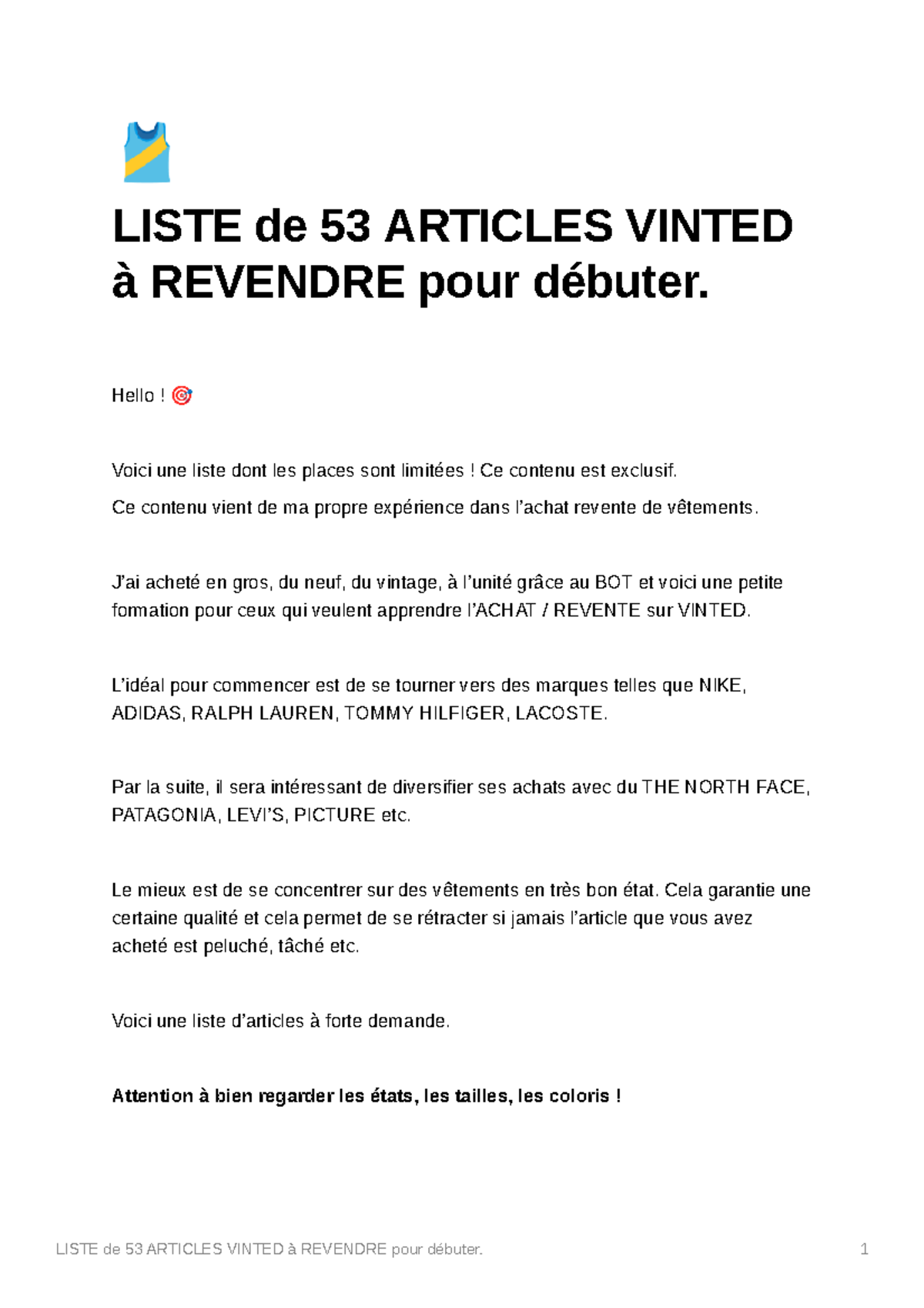 Vinted la mince est jokie 🎽 LISTE de 53 ARTICLES VINTED à REVENDRE pour débuter. Hello! 🎯