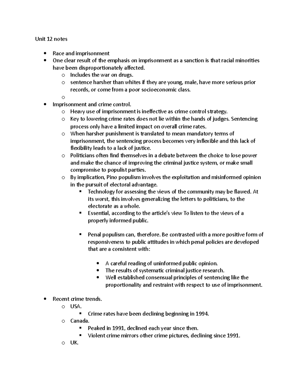 Unit 12 notes - Unit 12 notes Race and imprisonment One clear result of ...