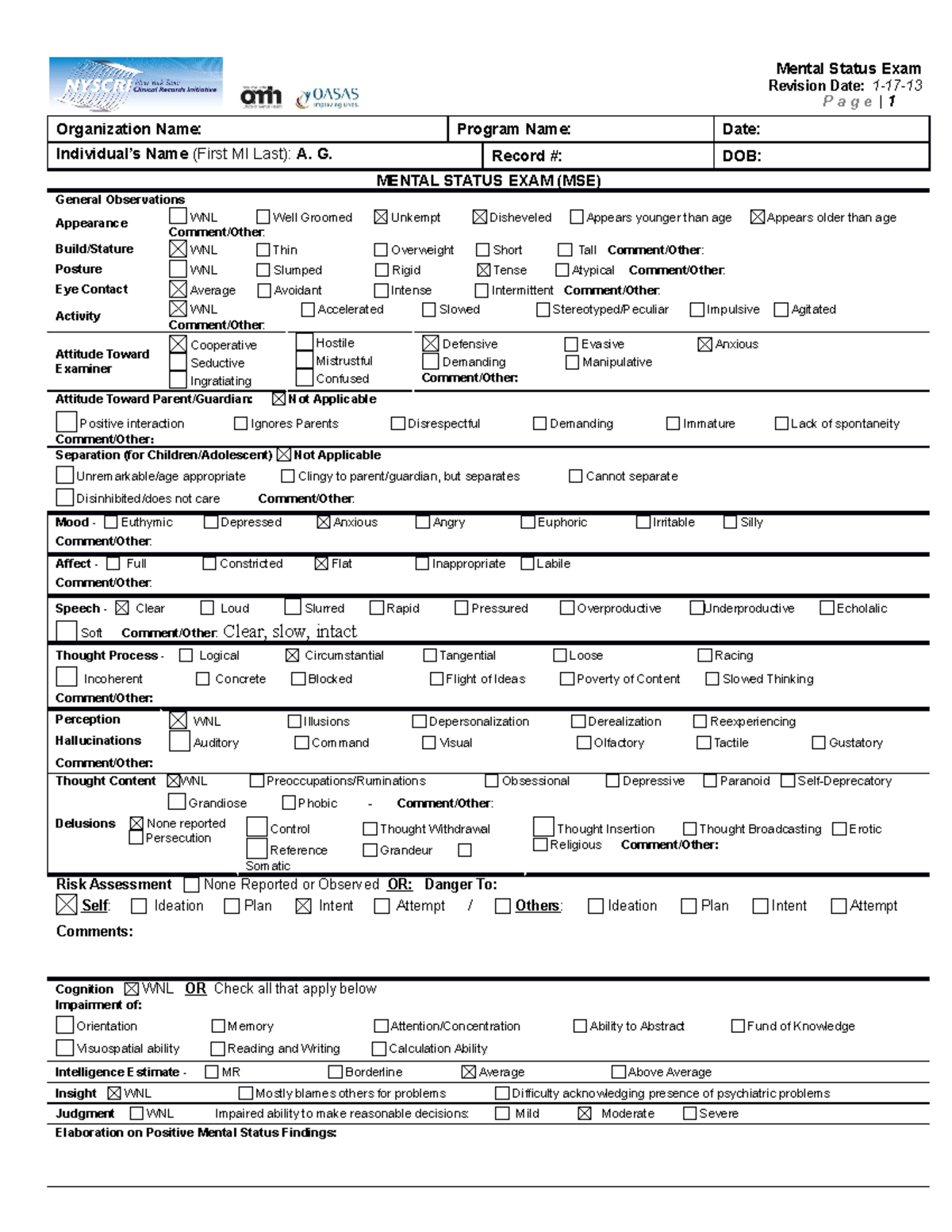 Nova Mental Status Exam (Clinicals) - Mental Status Exam Revision Date ...