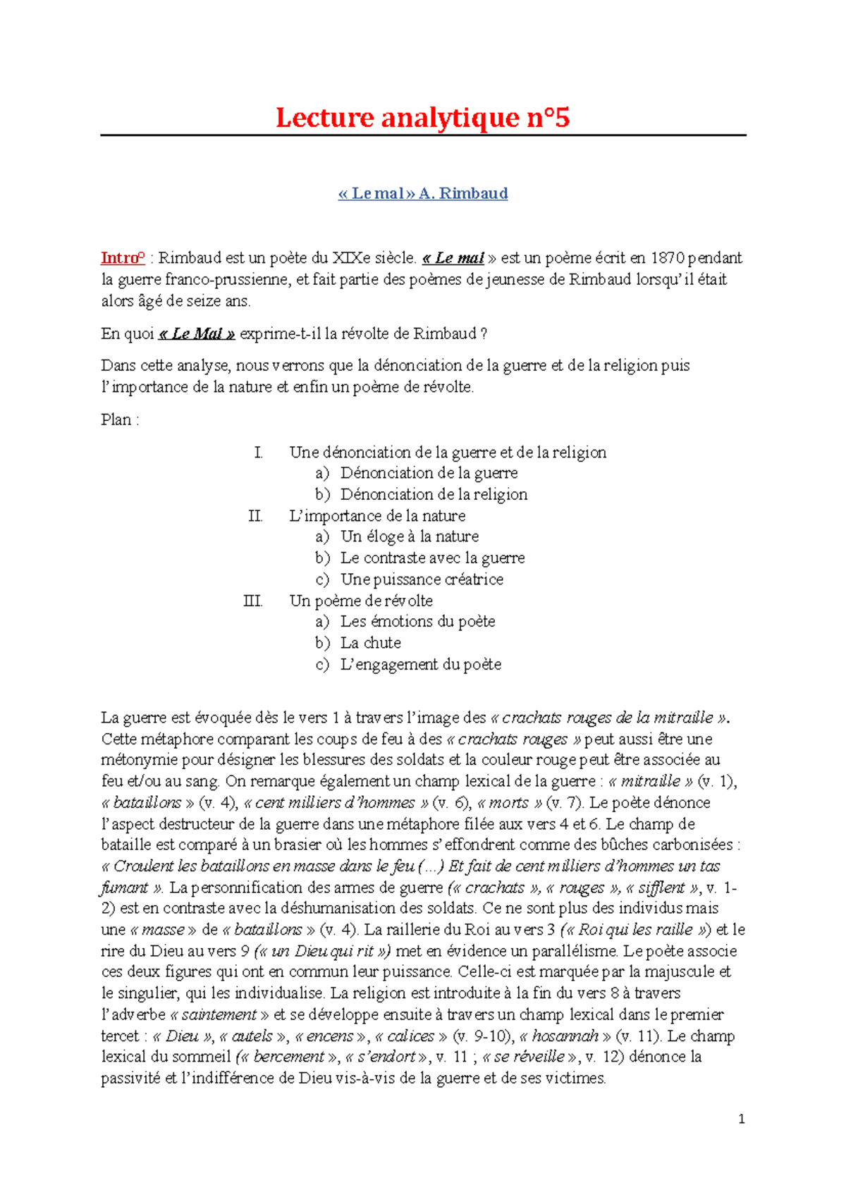 Le mal L.A 3 poeme Lecture analytique n° « Le mal » A. Rimbaud Intro° Rimbaud est un poète
