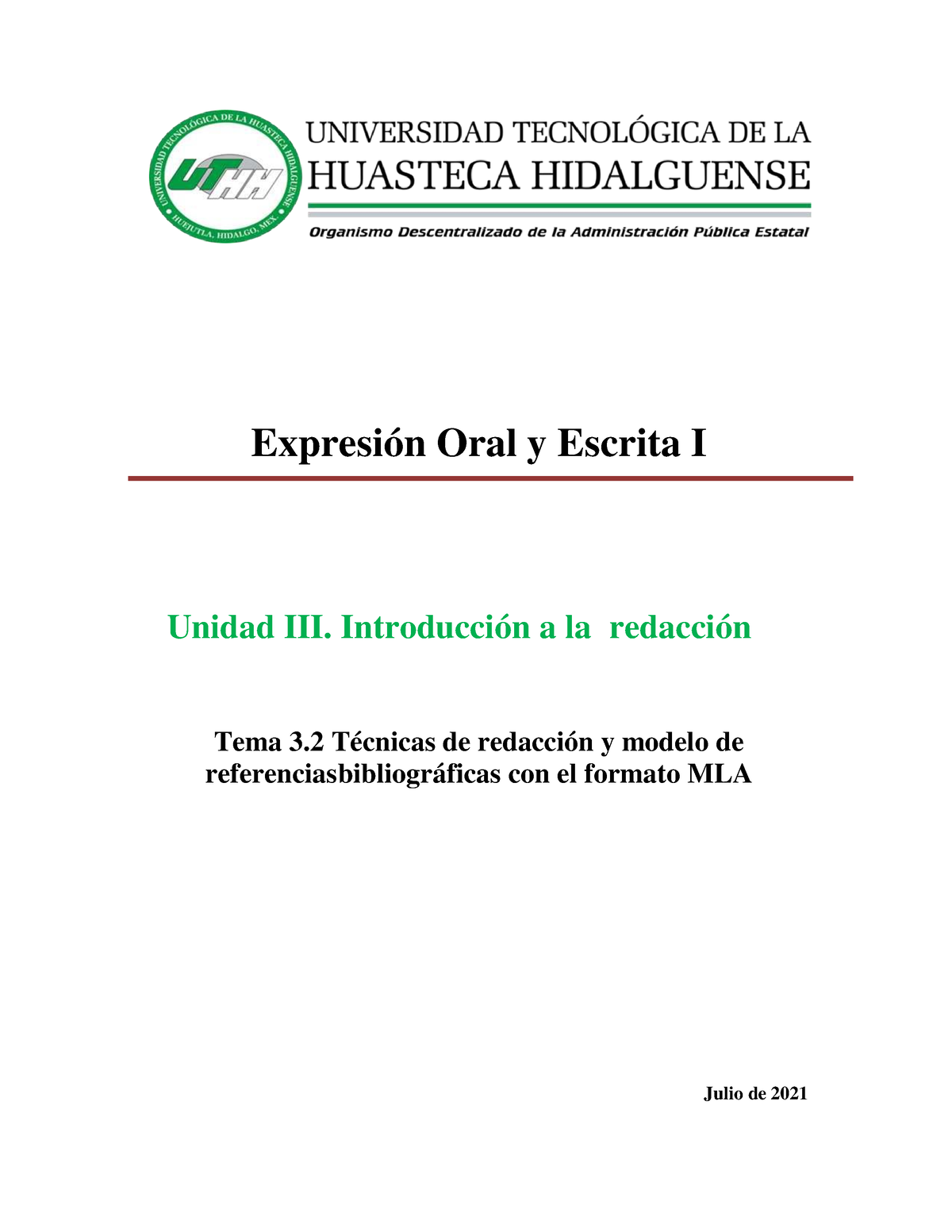 Técnicas de redacción y modelo de referencias bibliográficas -  Expresión Oral y Escrita I Unidad - Studocu
