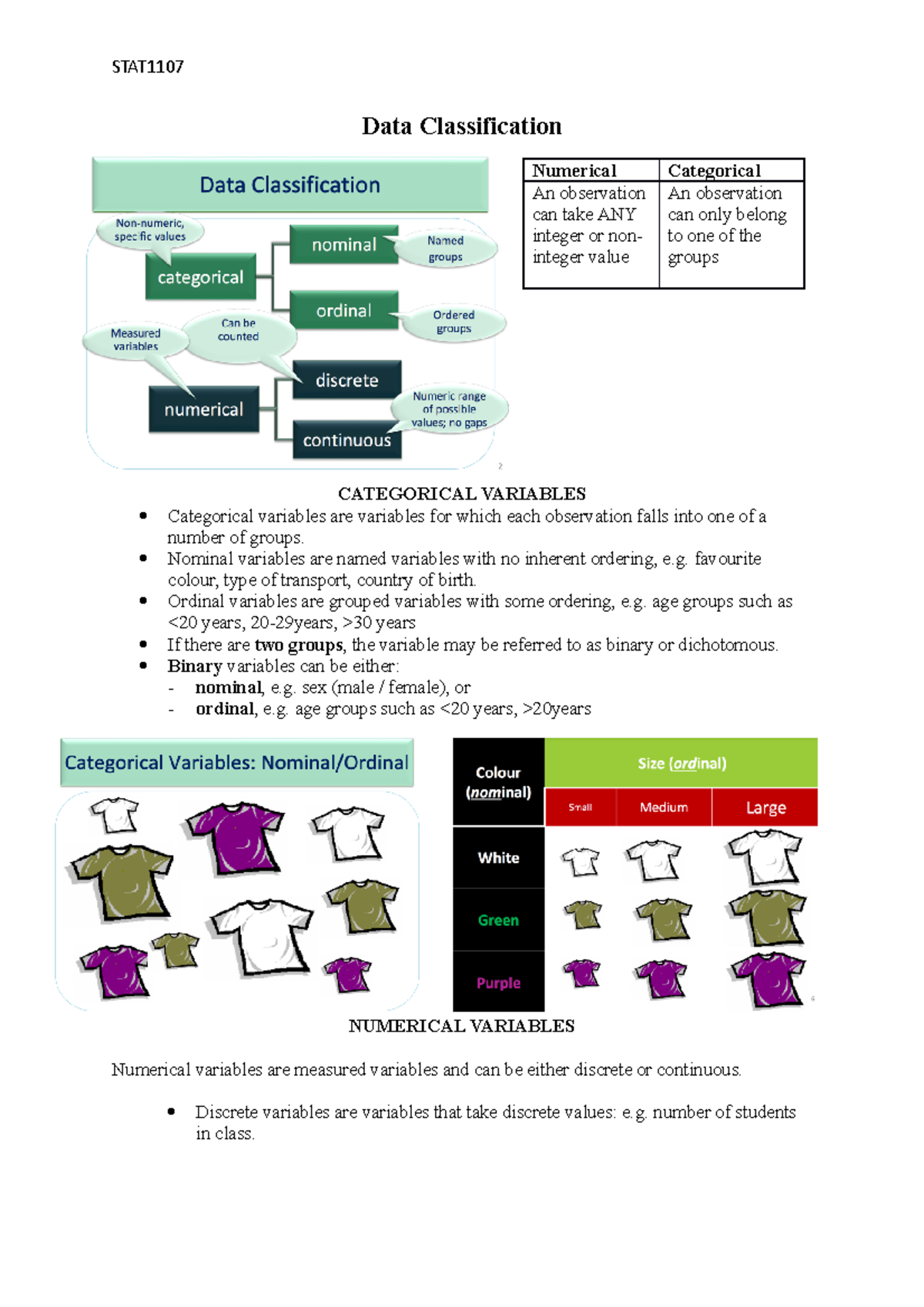 Statistics w1-3 notes - Data Classification CATEGORICAL VARIABLES ...