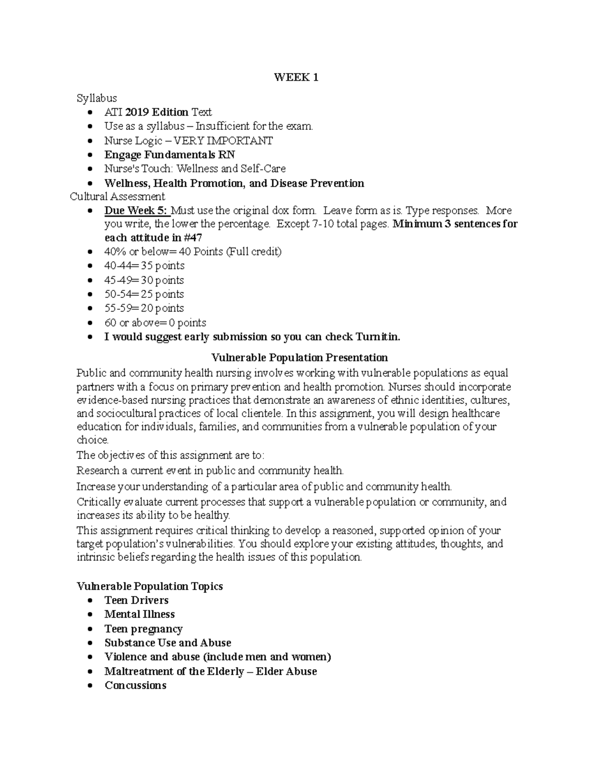 PH week 1 notes - ####### WEEK 1 Syllabus ATI 2019 Edition Text Use as ...