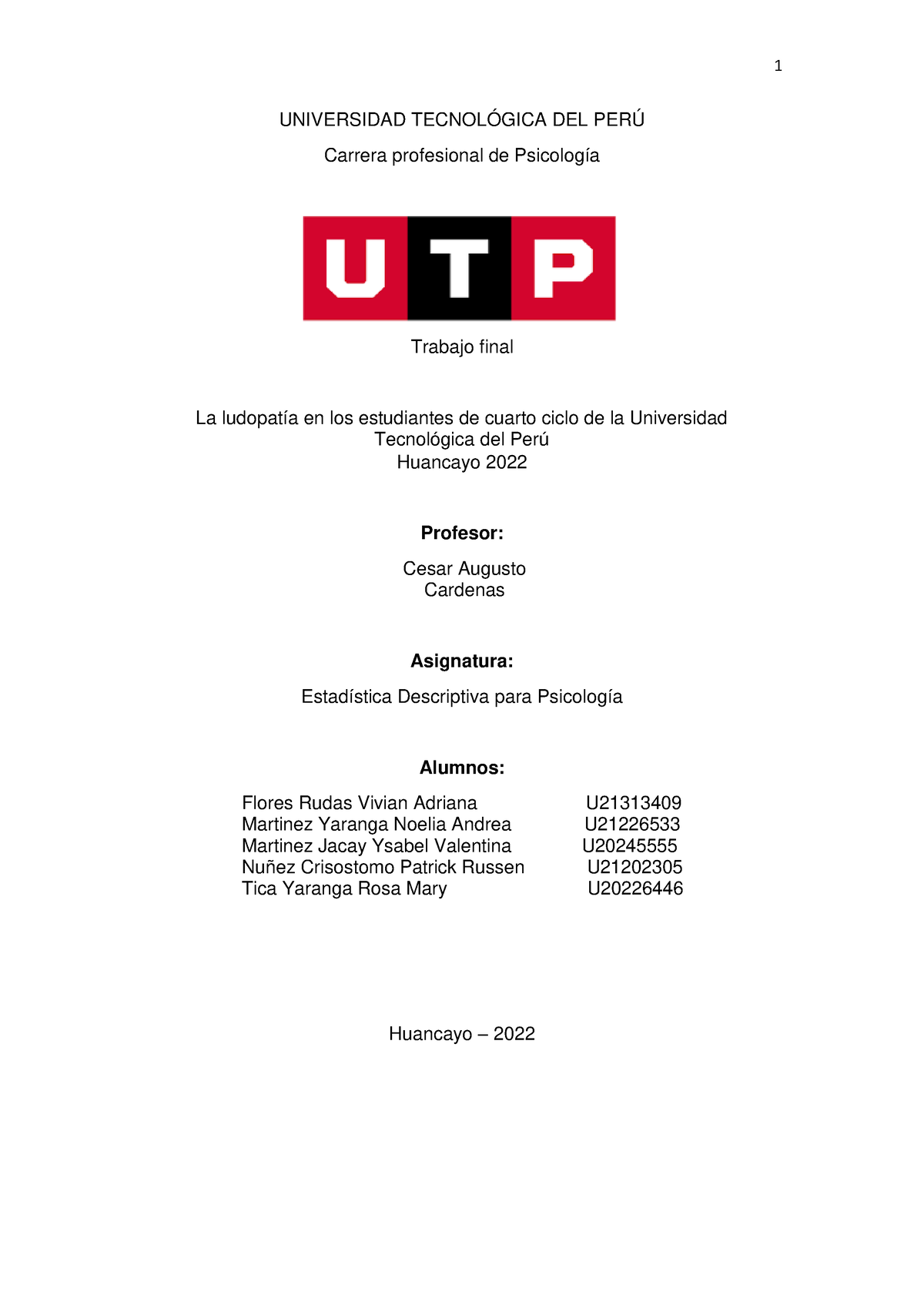 2.3 estadistica - UNIVERSIDAD TECNOLÓGICA DEL PERÚ Carrera profesional ...