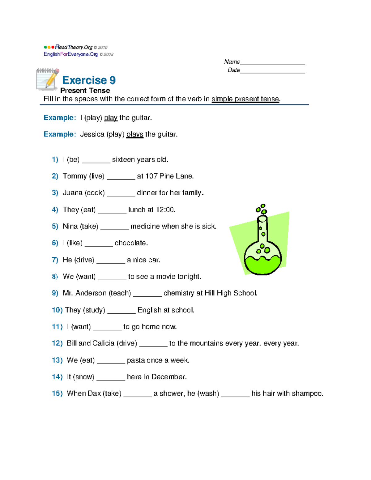 Present Tense Exercise 9 - RReeaaddTThheeoorryy. ©© 22001100 - Studocu