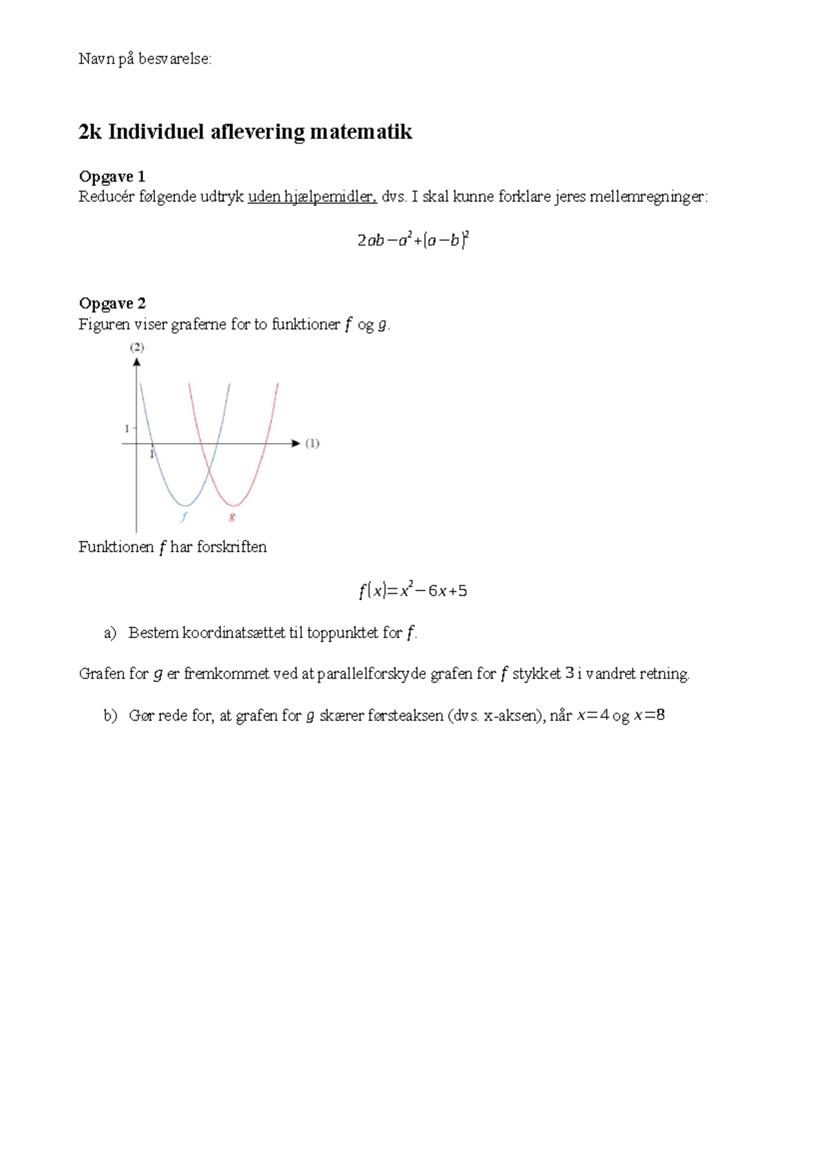 2k Individuel Aflevering Matematik - Navn På Besvarelse: 2k Individuel ...