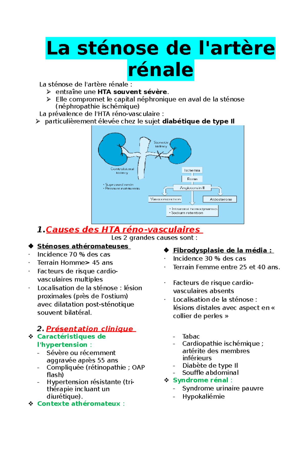 La sténose de l artère rénale La sténose de l artère rénale La sténose de l artère rénale