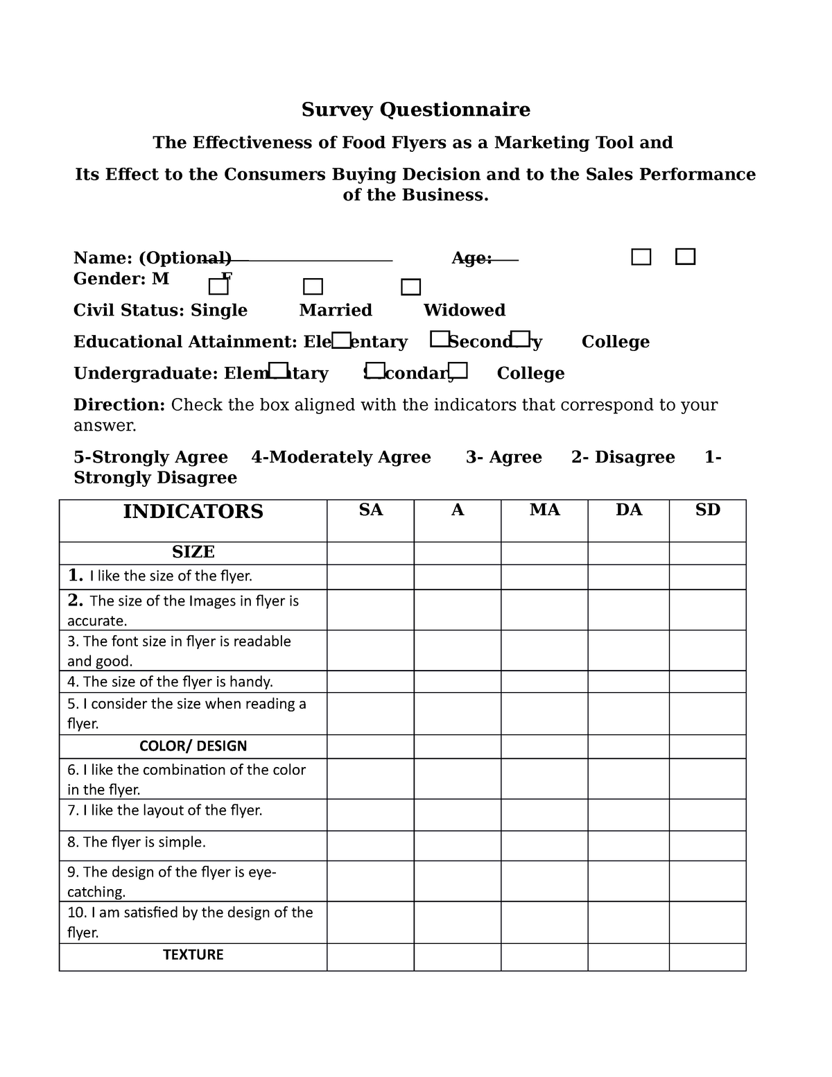 sample questionnaire for thesis