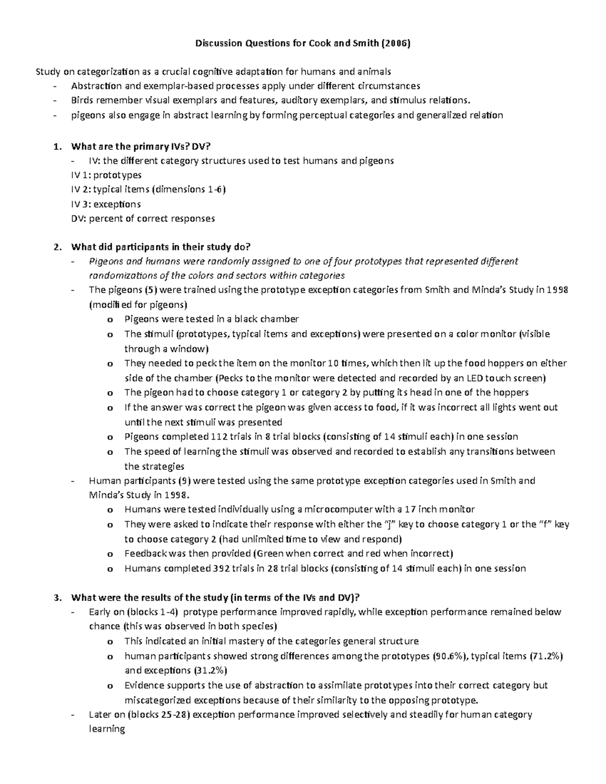 Cognitive Discussion Questions for Cook and Smith - Discussion ...