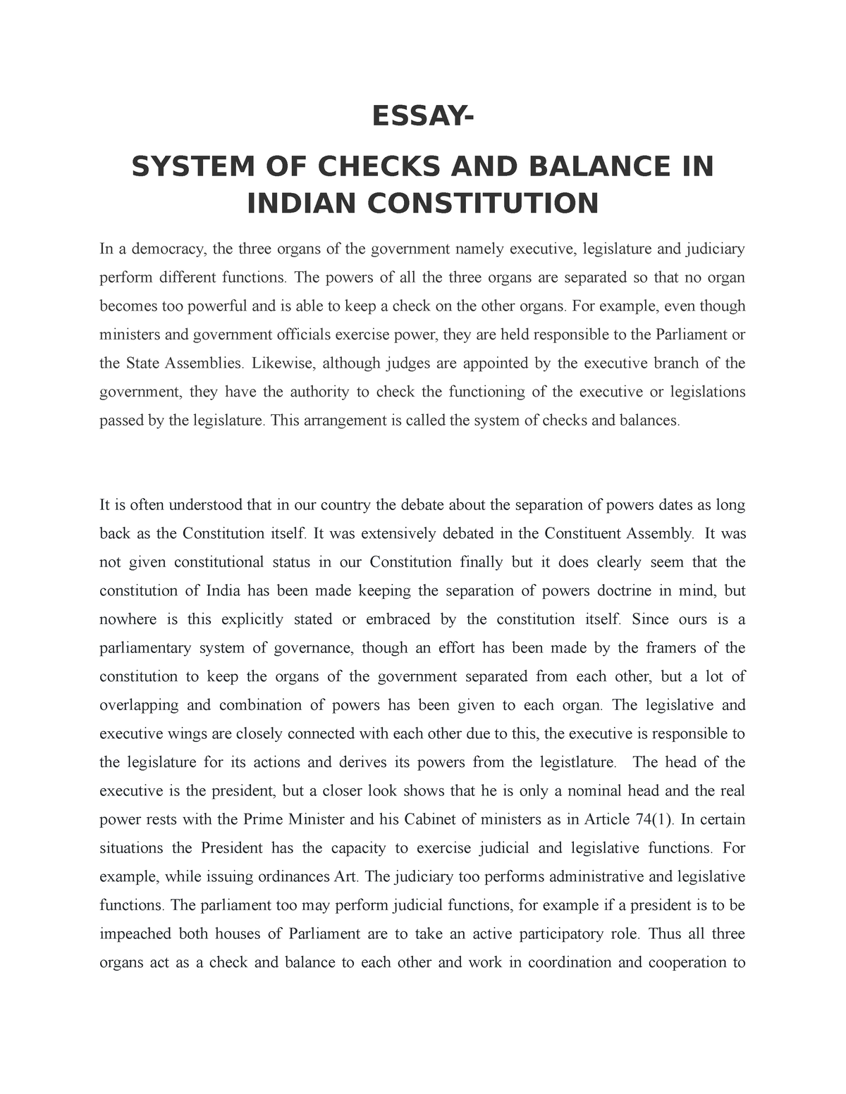 essay about checks and balances