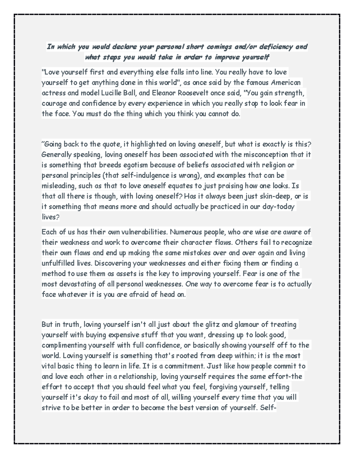 Ethics WEEK 9 - In which you would declare your personal short comings ...