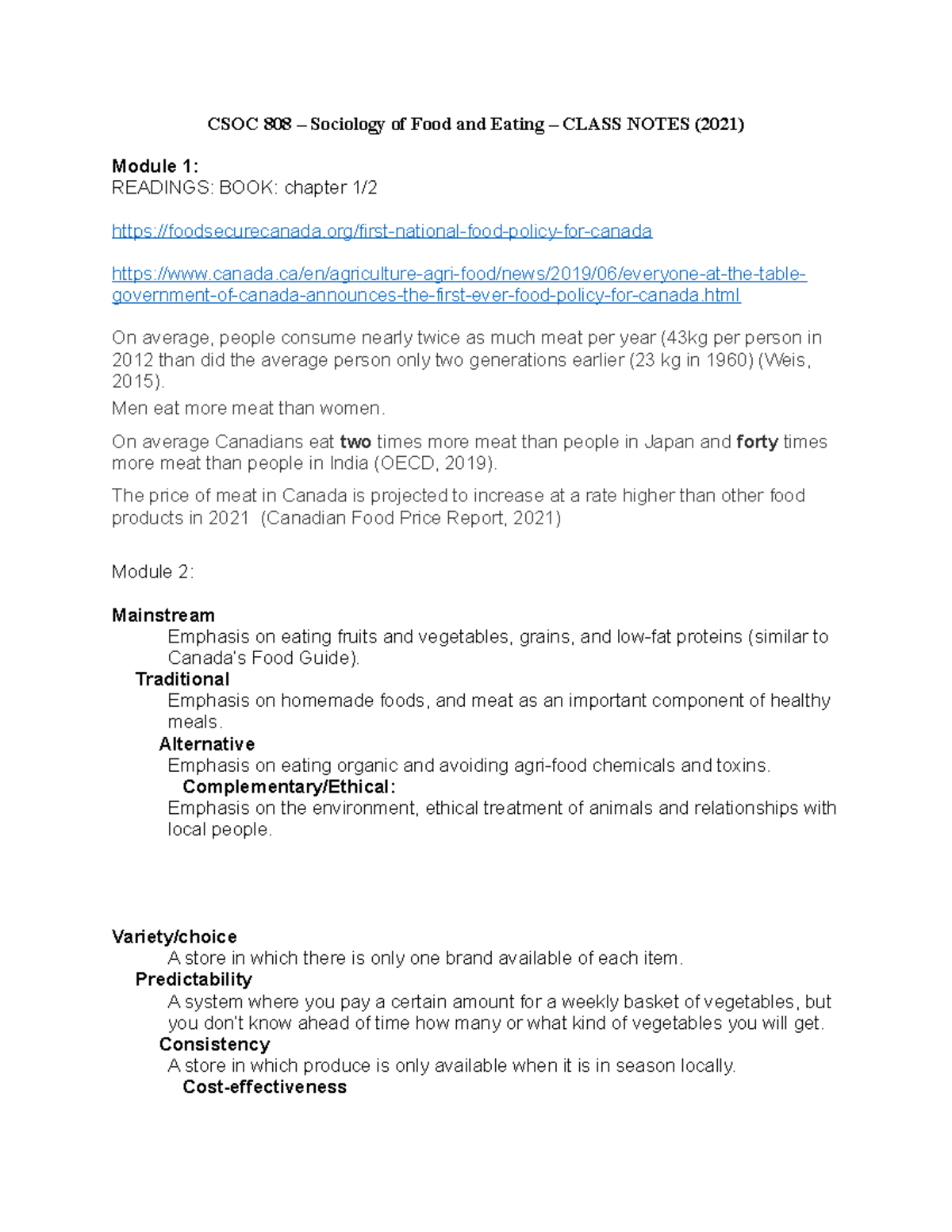 CSOC 808 - class notes - CSOC 808 – Sociology of Food and Eating ...