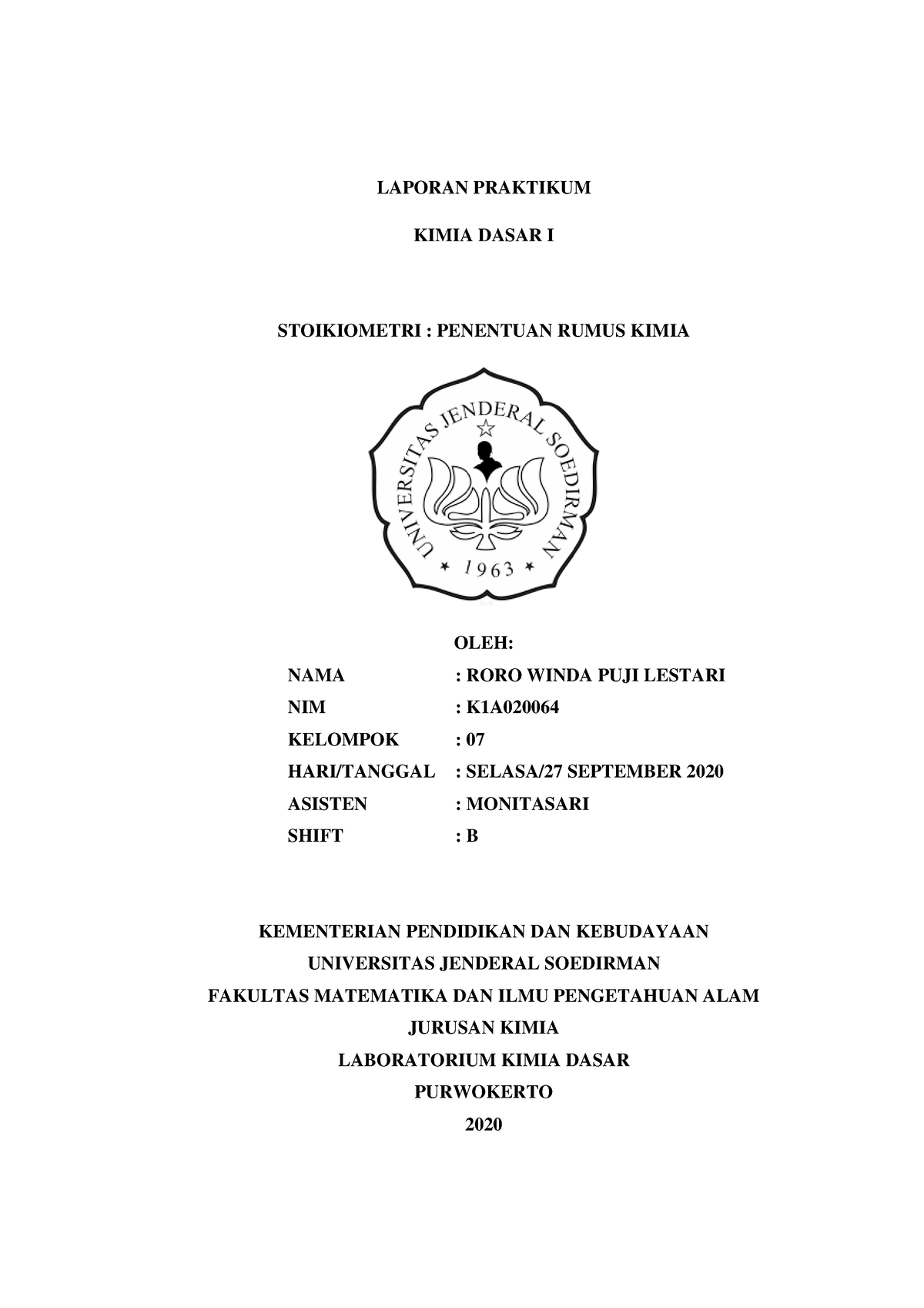 Jurnal Percobaan 6 Stoikiometri : Penentuan Rumus Kimia - LAPORAN ...