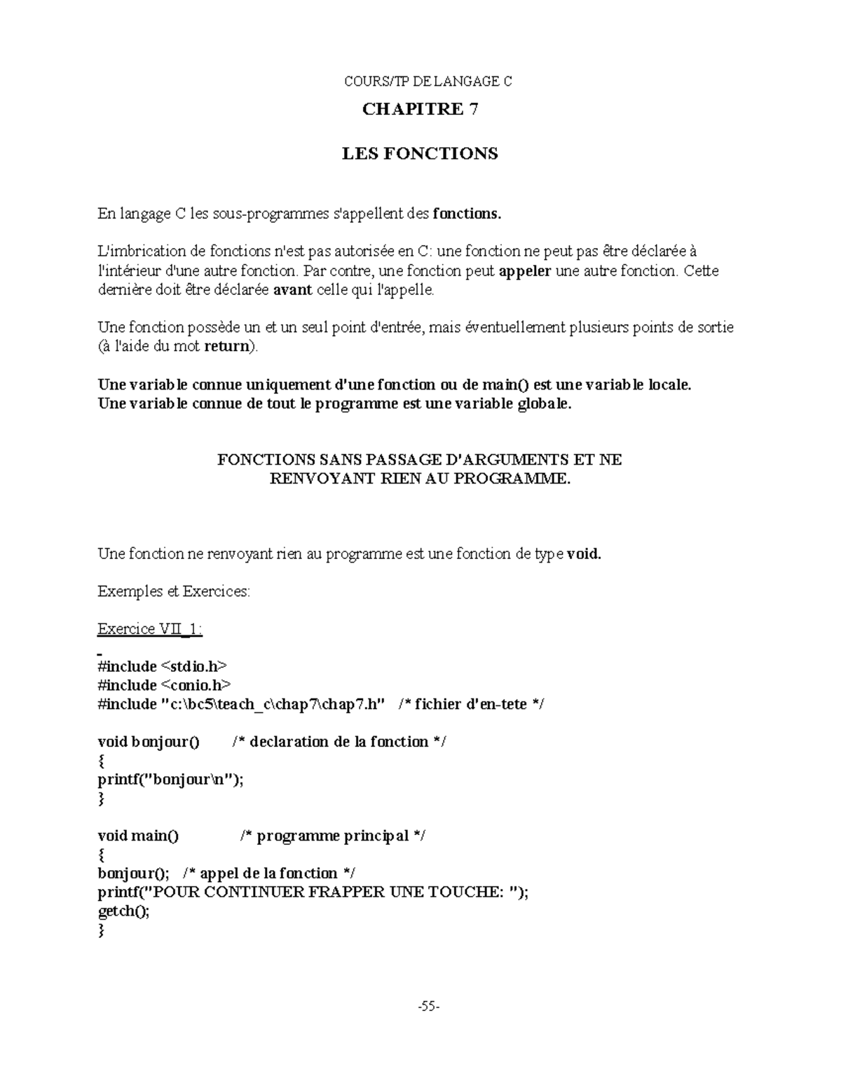 SMI S4 Cours 7 TD TP - CHAPITRE 7 LES FONCTIONS En langage C les sous ...