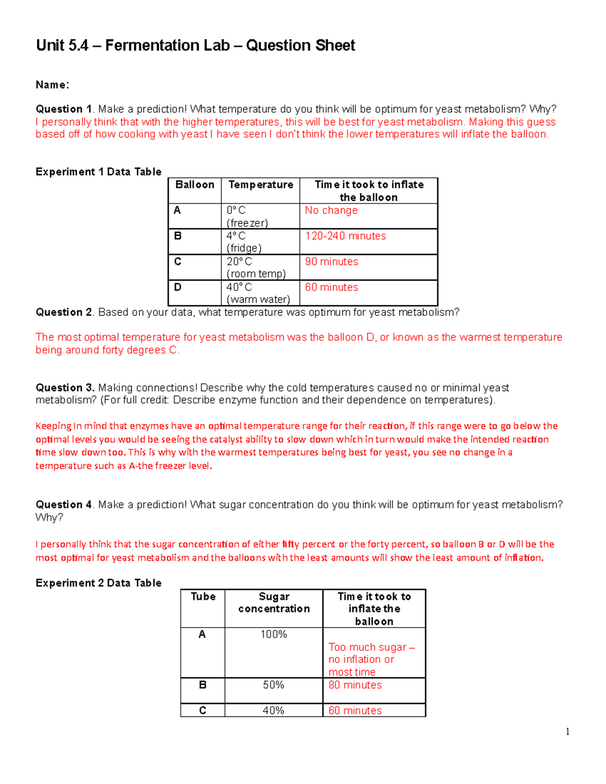 Lab Fermentation - Questions - Unit 5 – Fermentation Lab – Question ...