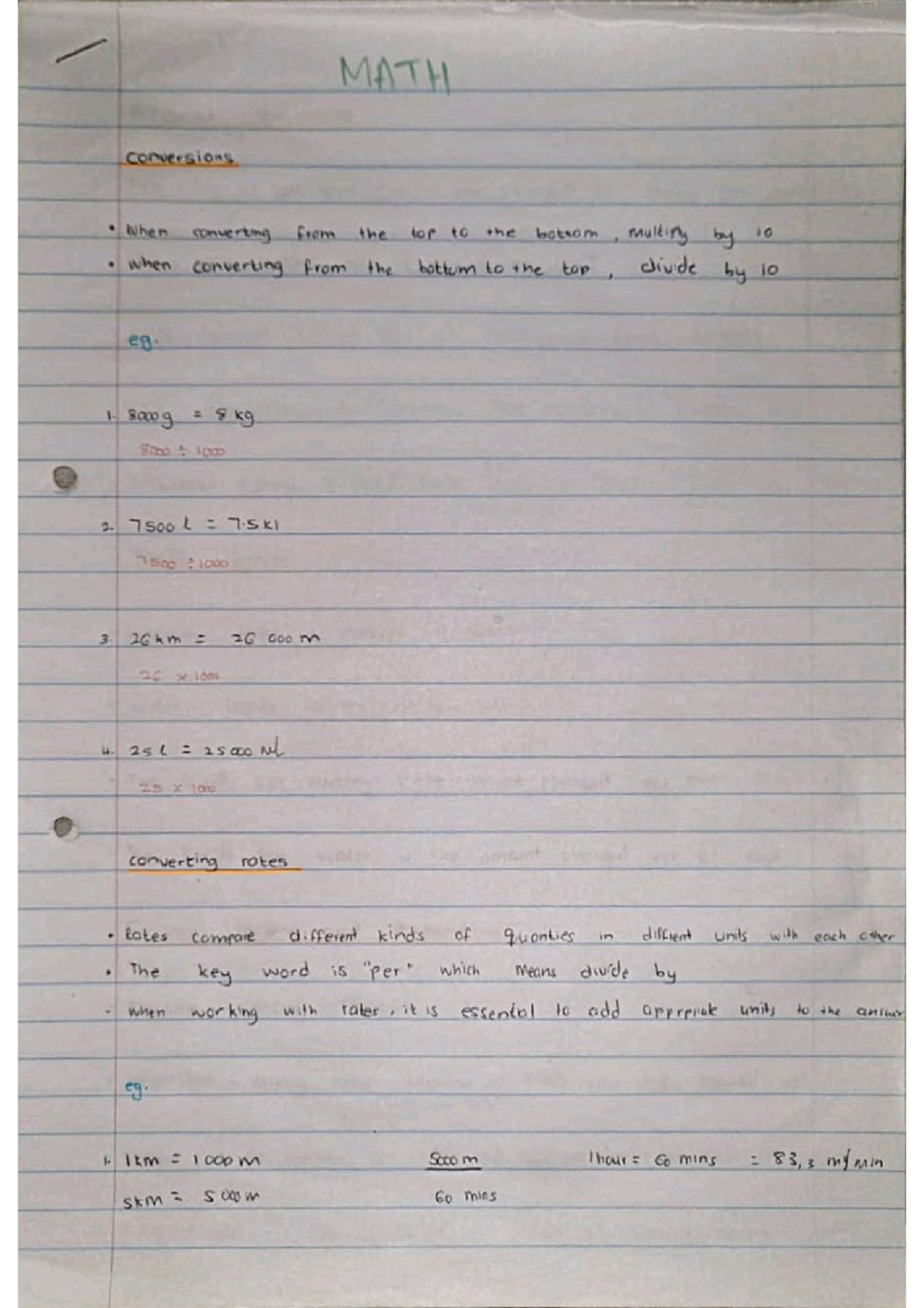 Math notes - MATH conversions when converting From the top to the ...