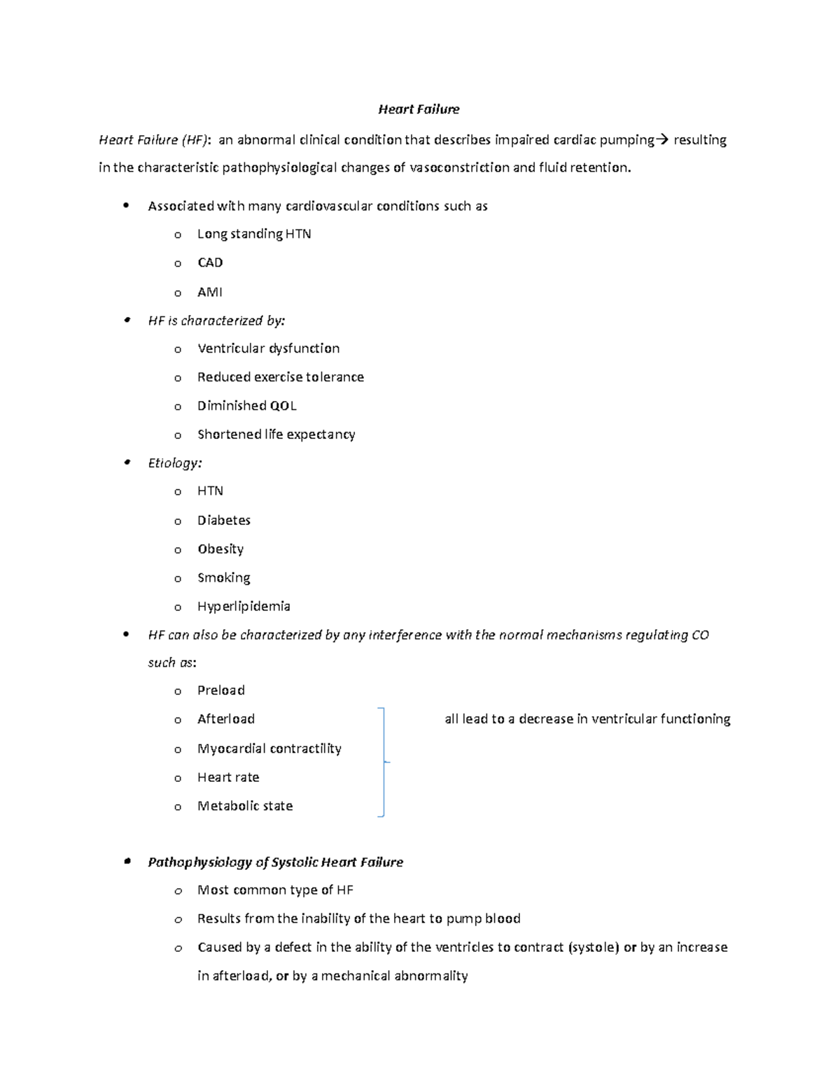 WEEK 6 Heart Failure Handout 2 - Heart Failure Heart Failure (HF): an ...