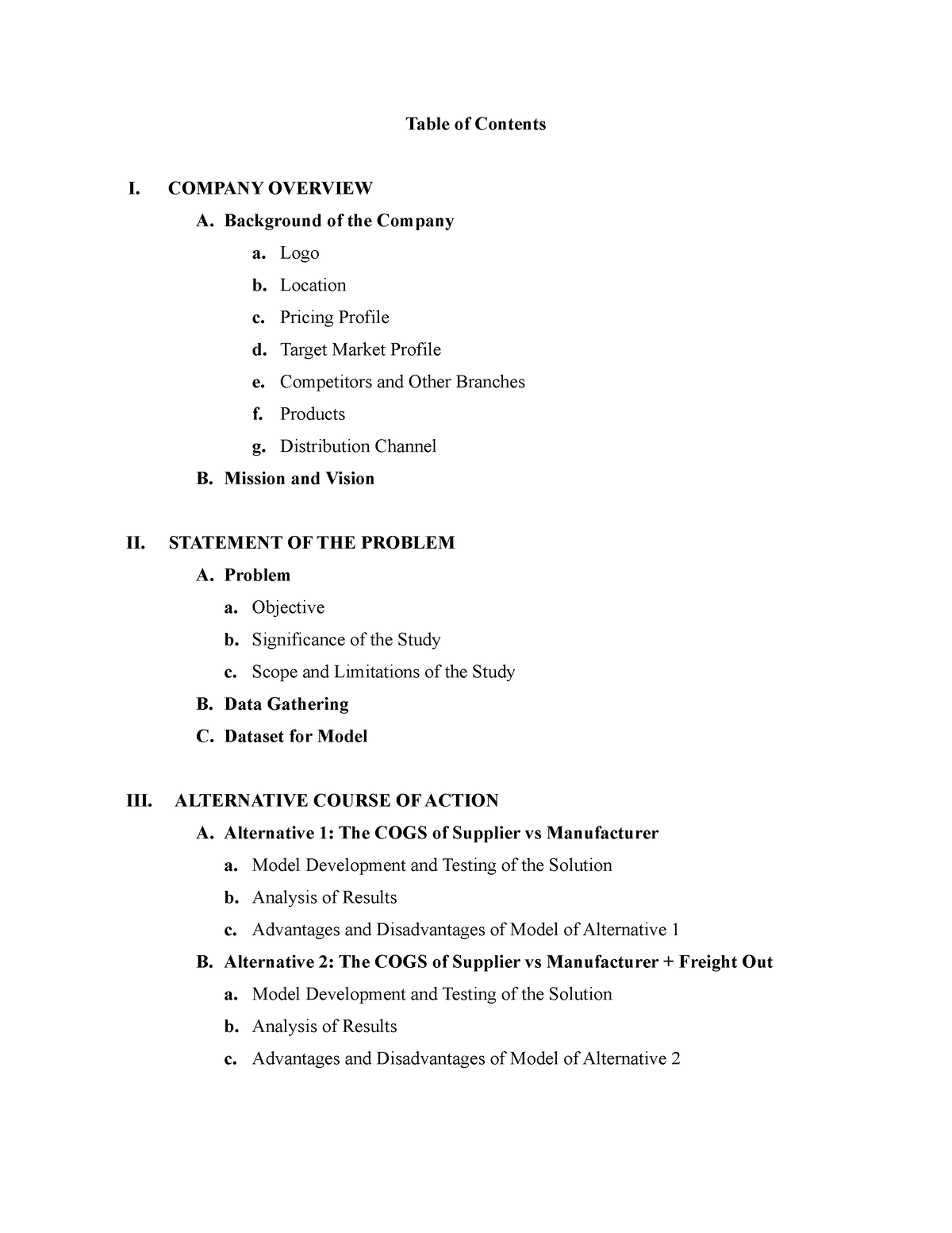 Sample 1 Dsimgts Paper - Table of Contents I. COMPANY OVERVIEW A ...