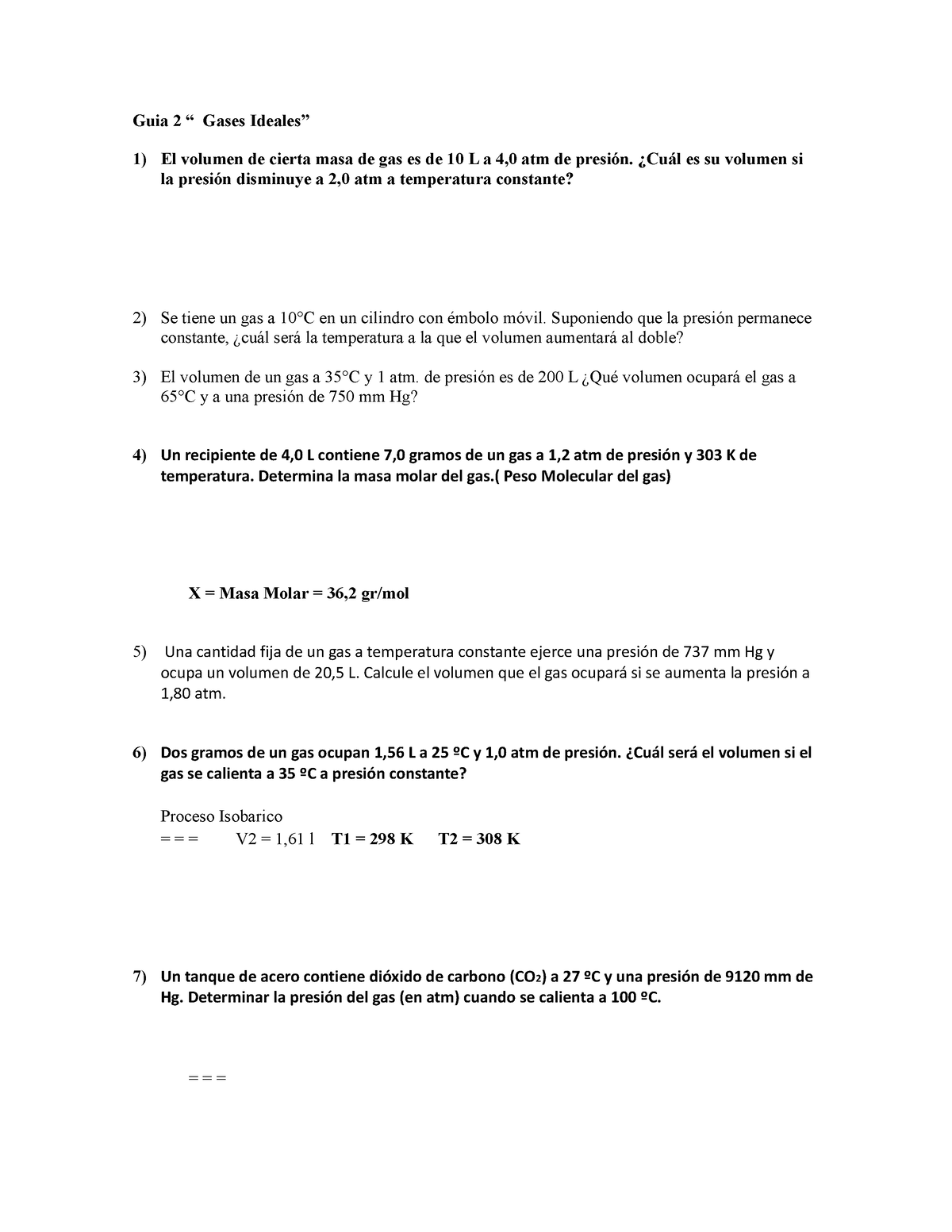 Guia 1 - Ejercicios De Termodinámica Para Estudiar - Guia 2 “ Gases ...