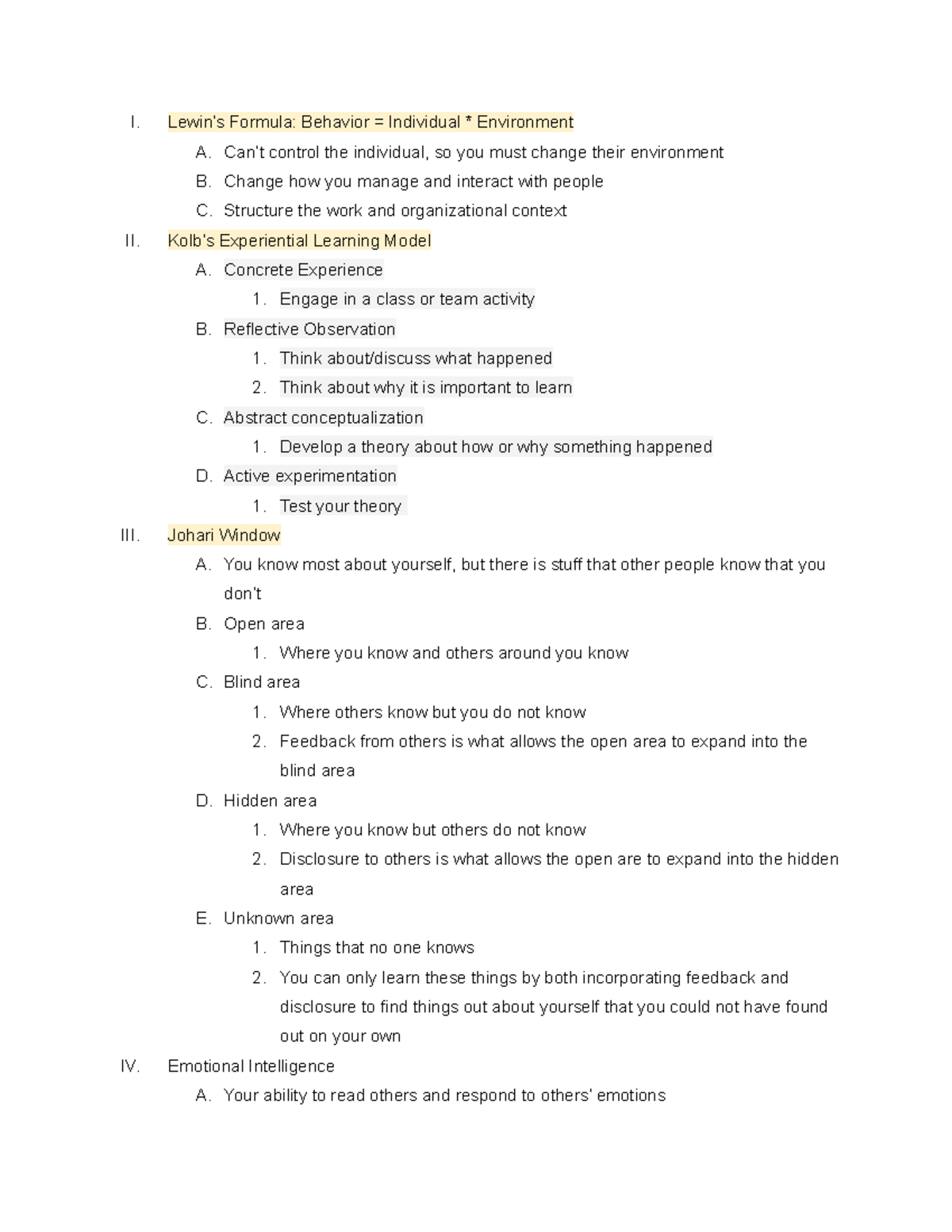 MO221 BU Midterm 1 Study Guide - I. Lewin’s Formula: Behavior ...