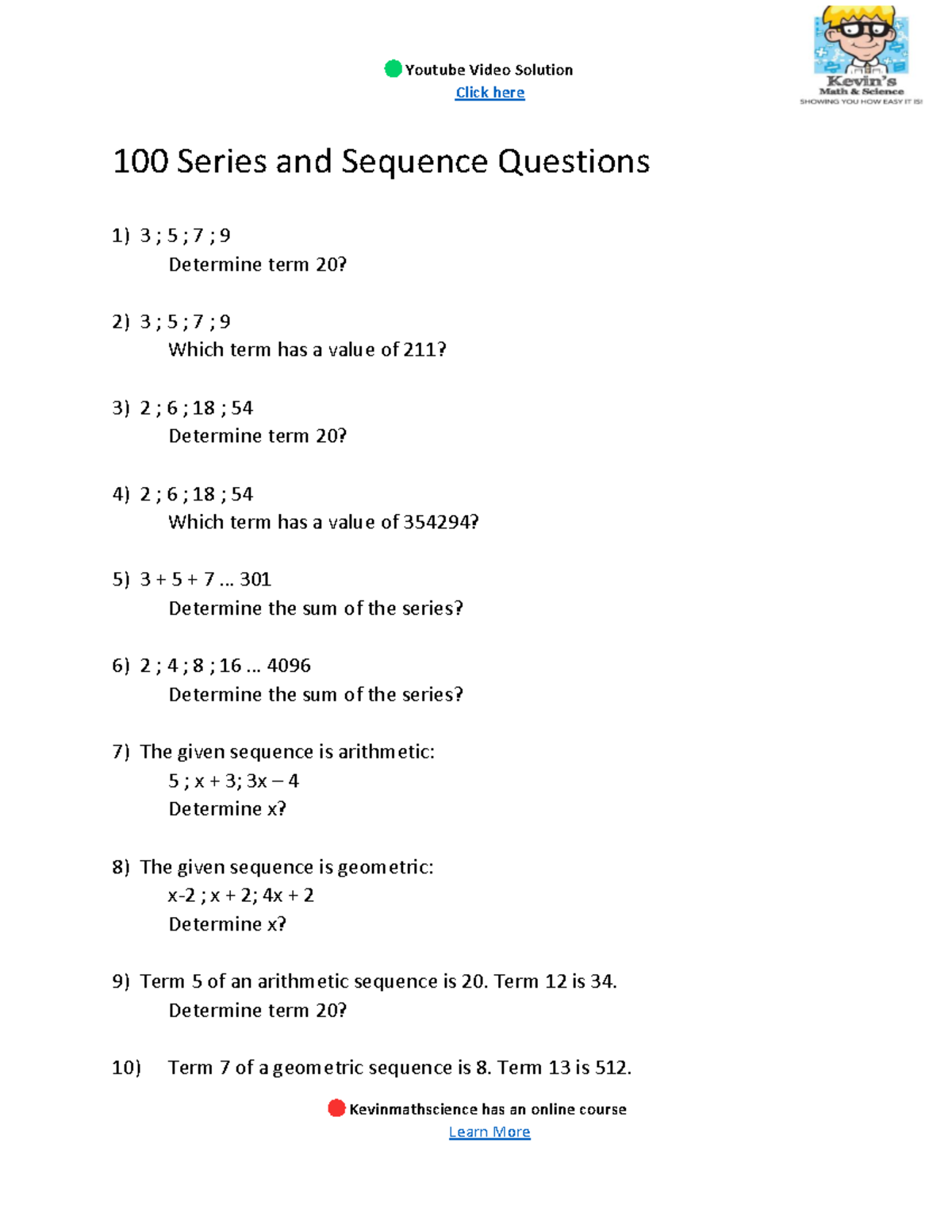 Series and Sequence Questions - Studocu