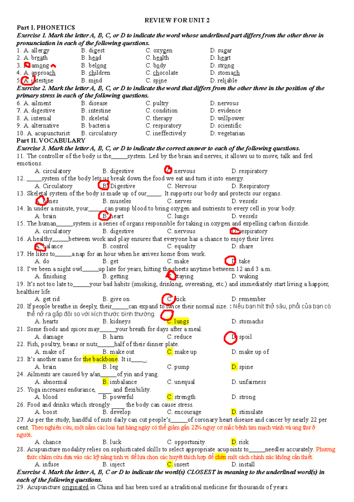 ANH Review UNIT 2 - bai tap tieng anh - REVIEW FOR UNIT 2 Part I ...