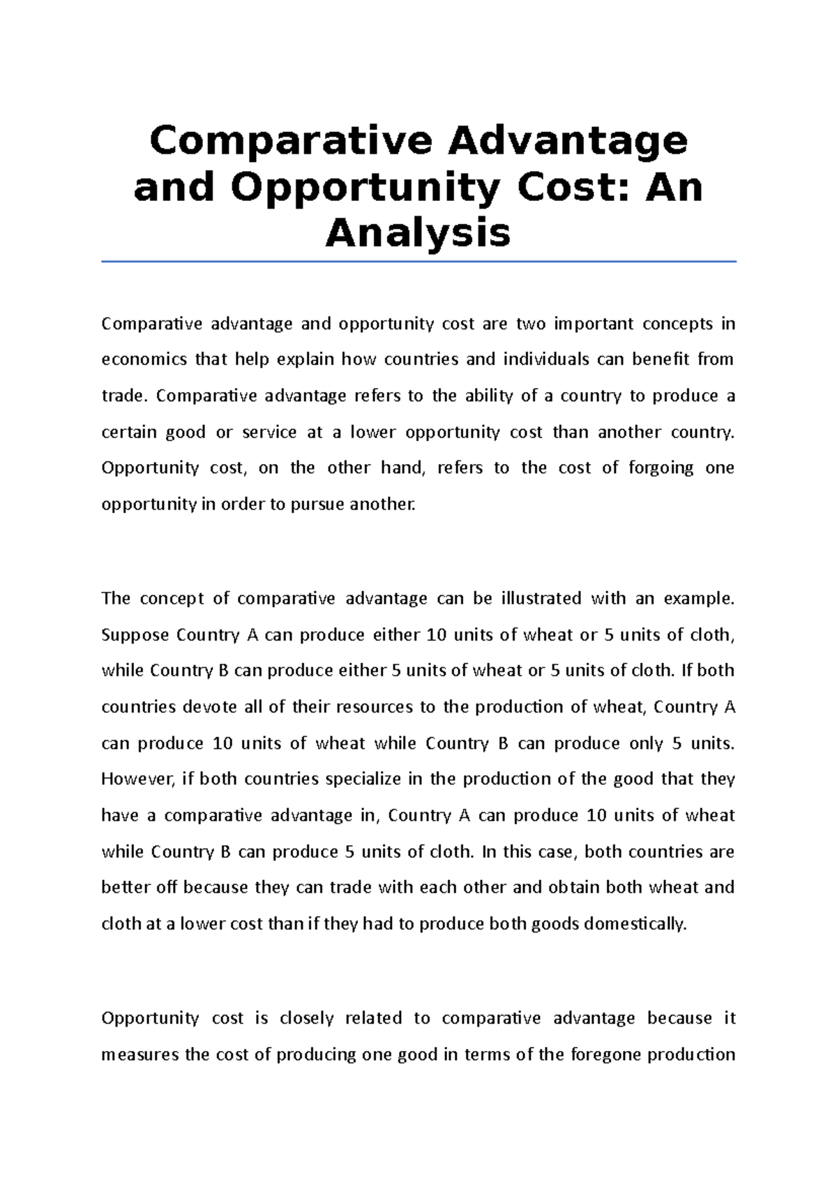 Comparative Advantage and Opportunity Cost, An Analysis - Comparative ...