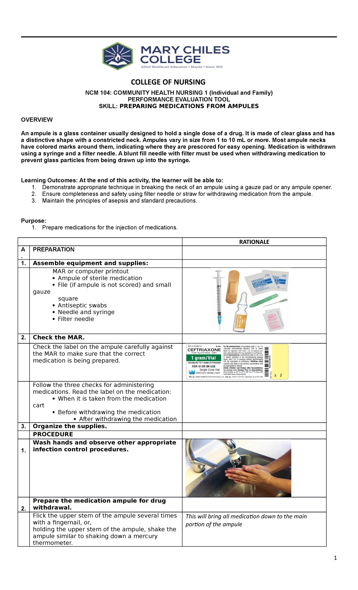 Skills DEMO Preparing Meds from Ampules e Learning NCM 104 COMMUNITY