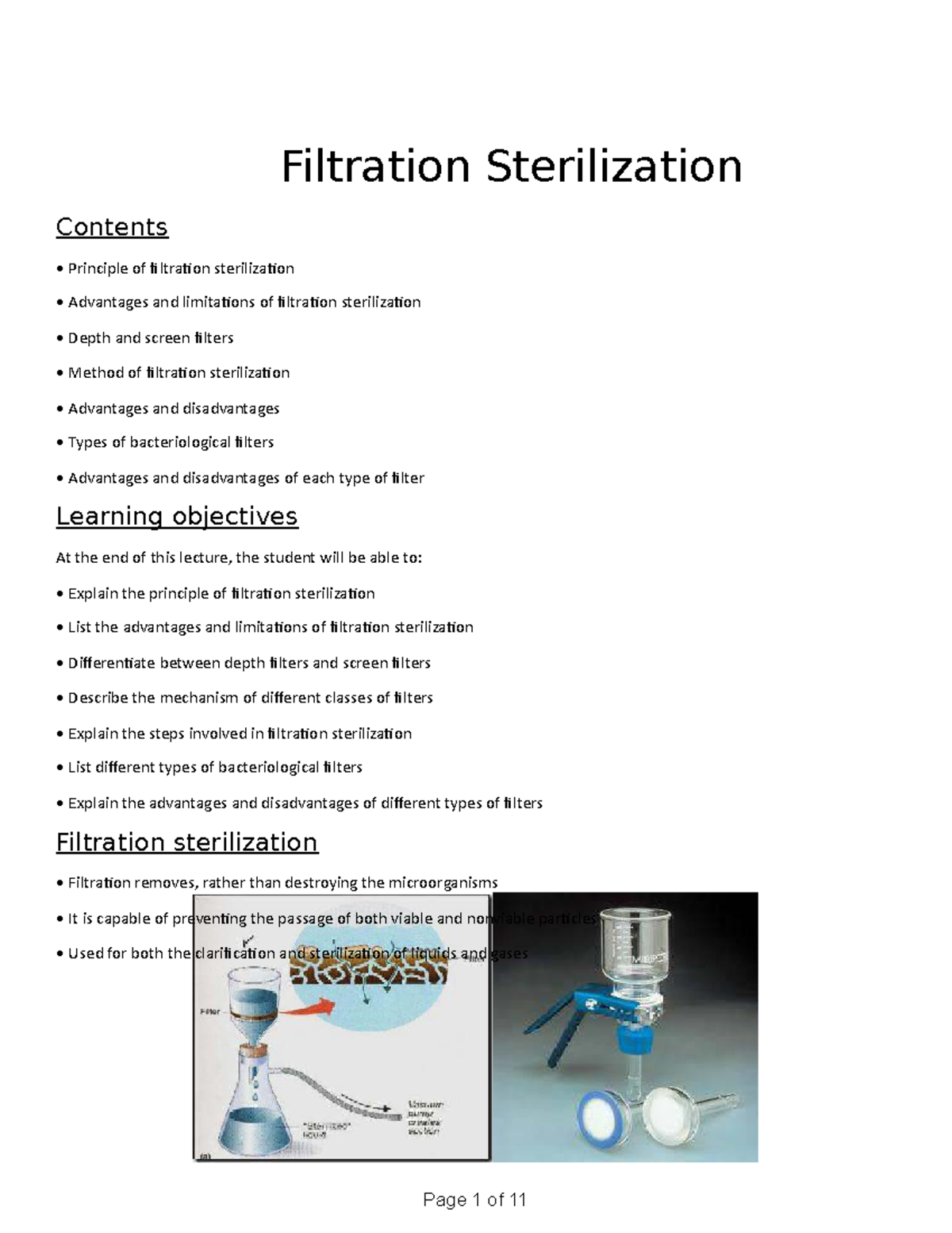 Chapter 9 Filtration sterilization Filtration Sterilization