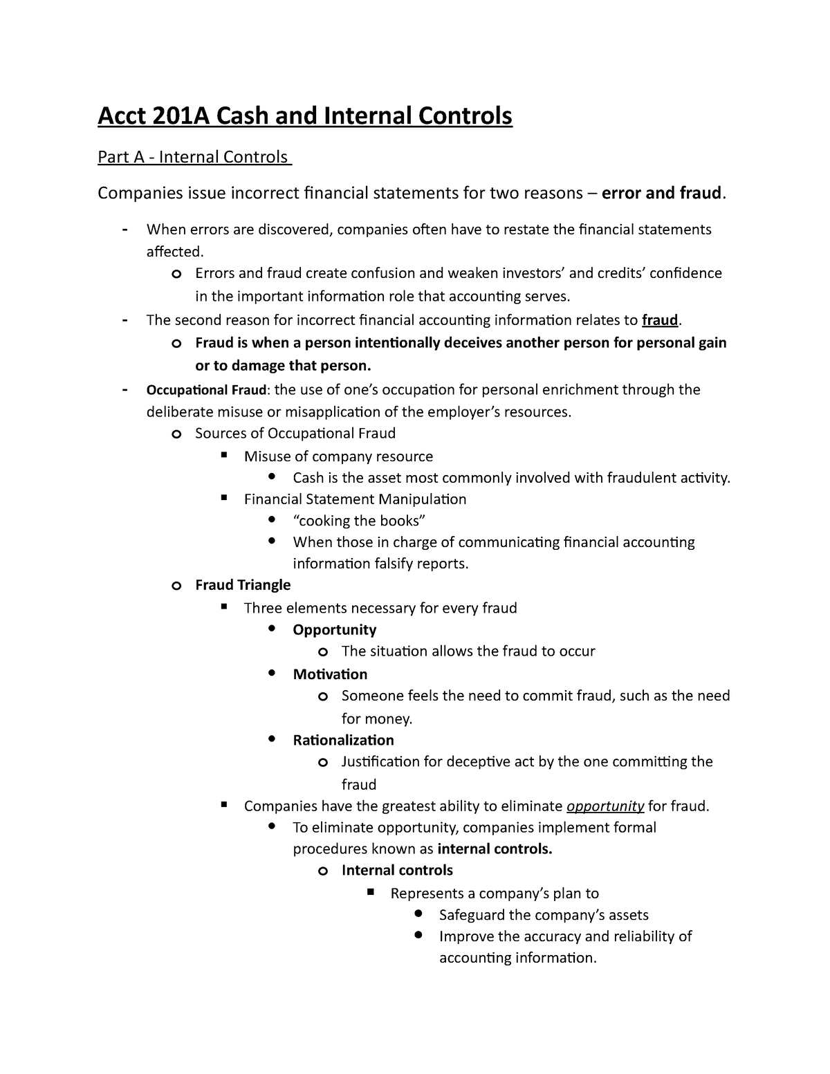 Smart Book Chapter 4 Notes - Acct 201A Cash And Internal Controls Part ...