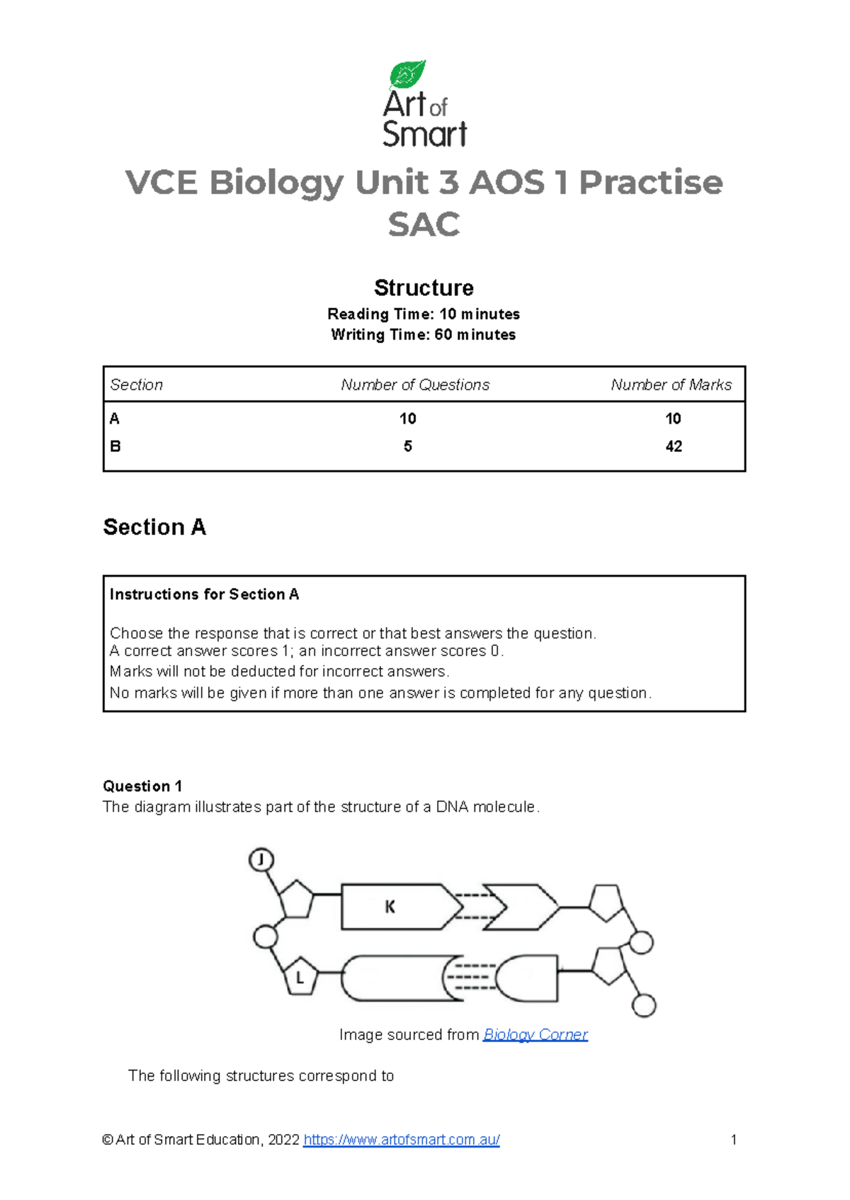 VCE Biology Unit 3 AOS 1 Practice SAC Art of Smart Education - VCE ...