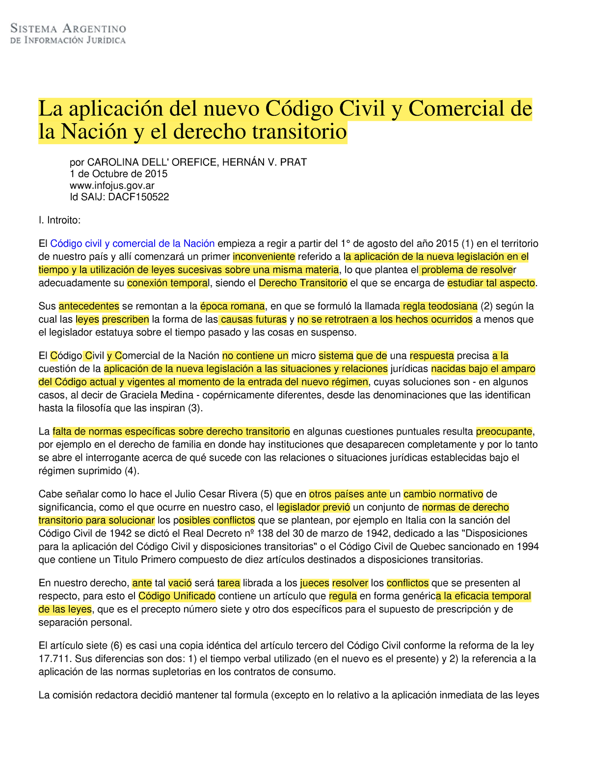 La Aplicación Del Nuevo Código Civil Y Comercial De La Nación Y El ...