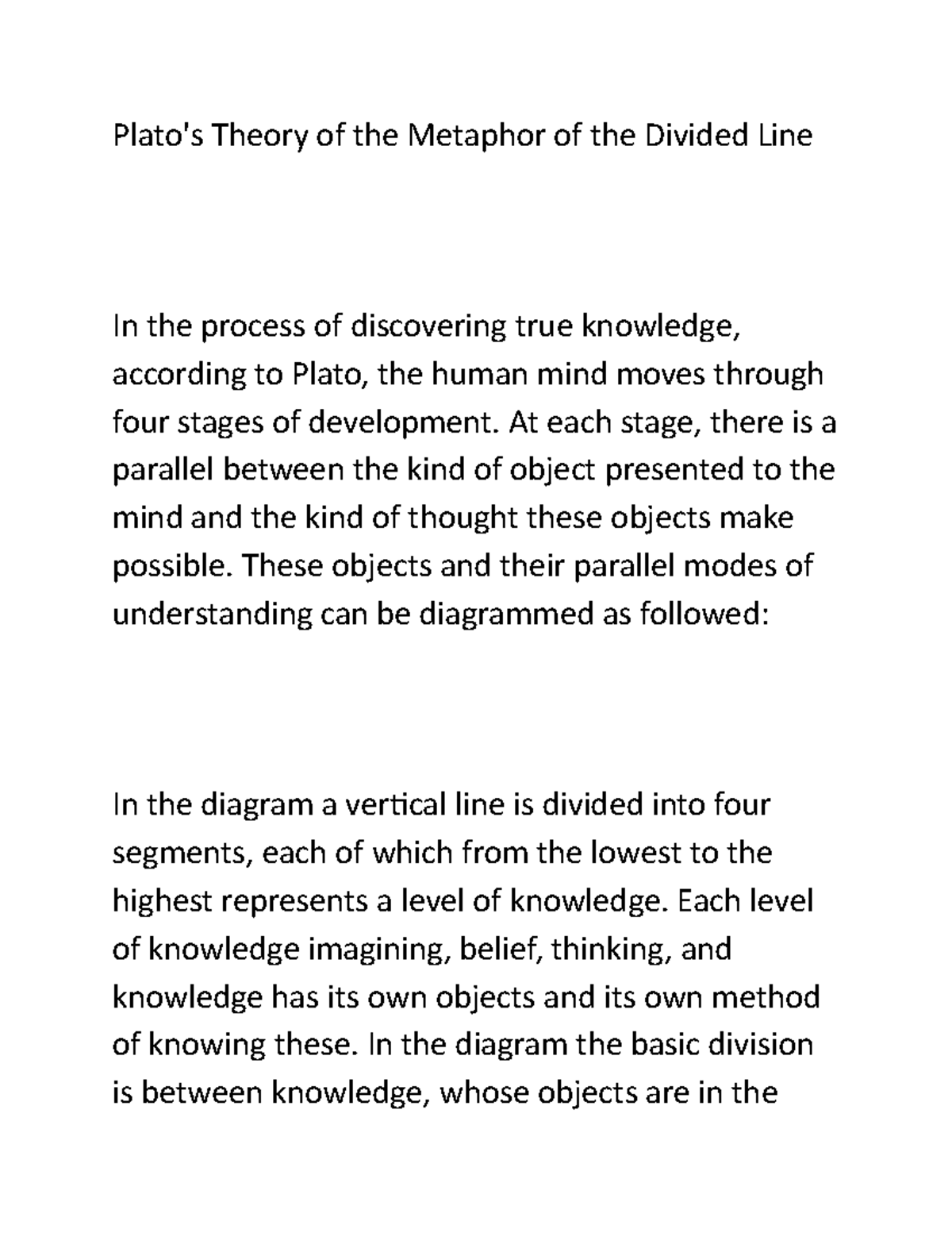 Plato's Allegory of divided line Plato's Theory of the Metaphor of