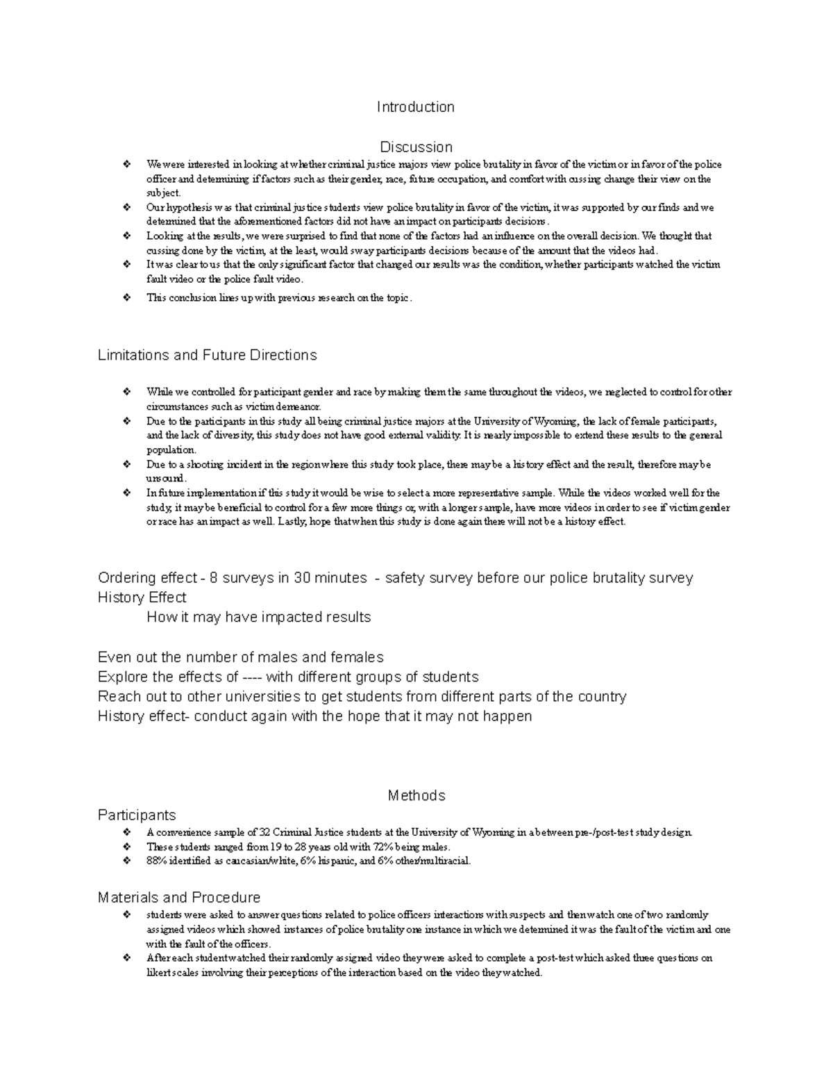 Methods for research assignments - Introduction Discussion We were ...