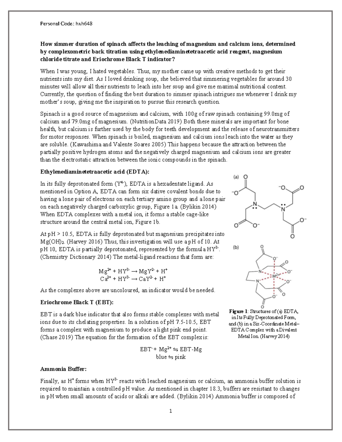 IA 4 math How simmer duration of spinach affects the leaching of magnesium and calcium ions