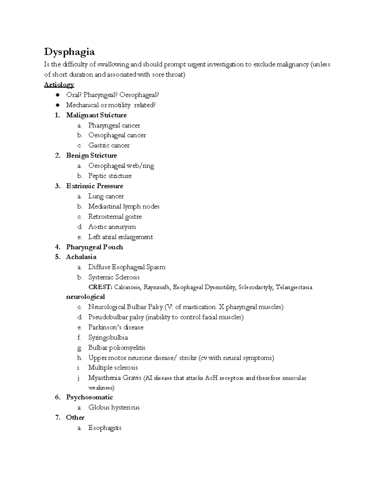 GIT - Lecture notes 1-10 - Dysphagia Is the difficulty of swallowing ...