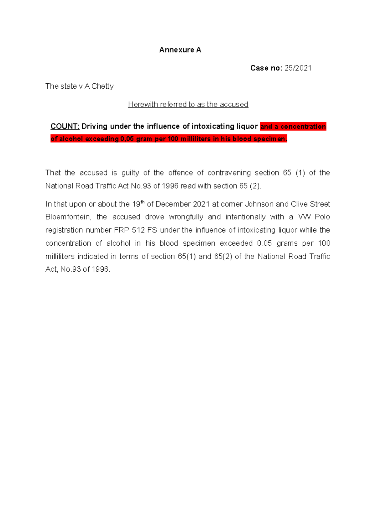 Annexure To The Charge Sheet In The Bail Matter Annexure A Case No