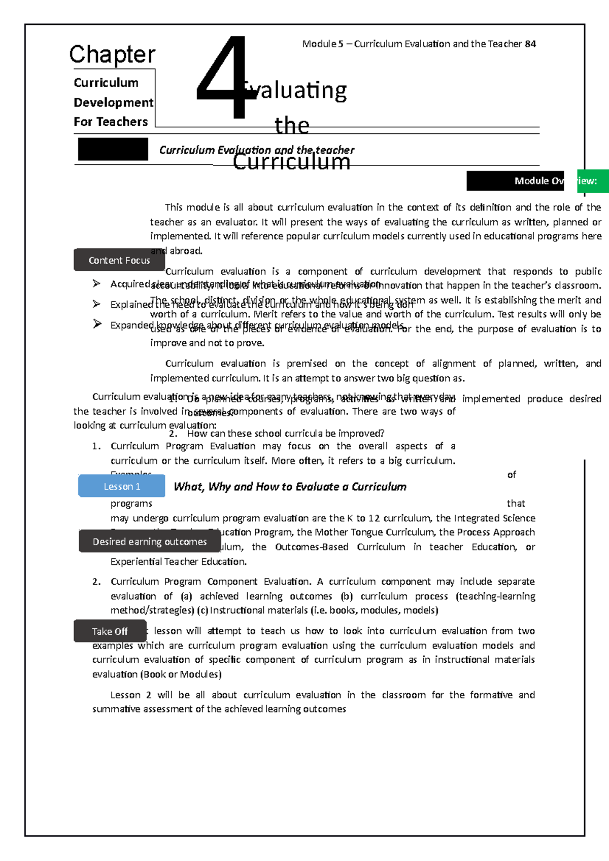 Module 5 Curriculum Evaluation And The Teacher - Curriculum Development ...