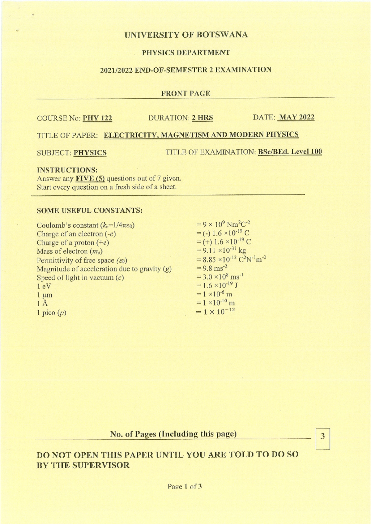 PHY122 MAY 2022 EXAM - Geometrical Optics and Mechanics - UB - Studocu