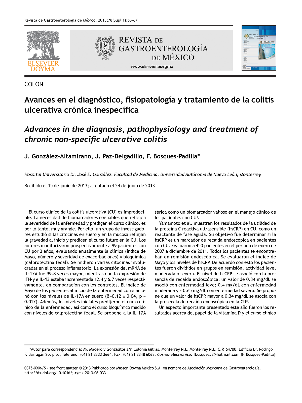 Avances En El Diagn Stico Fisiopatolog A Y Tratamiento De La Colitis Ulcerativa Cr Nica Inespec