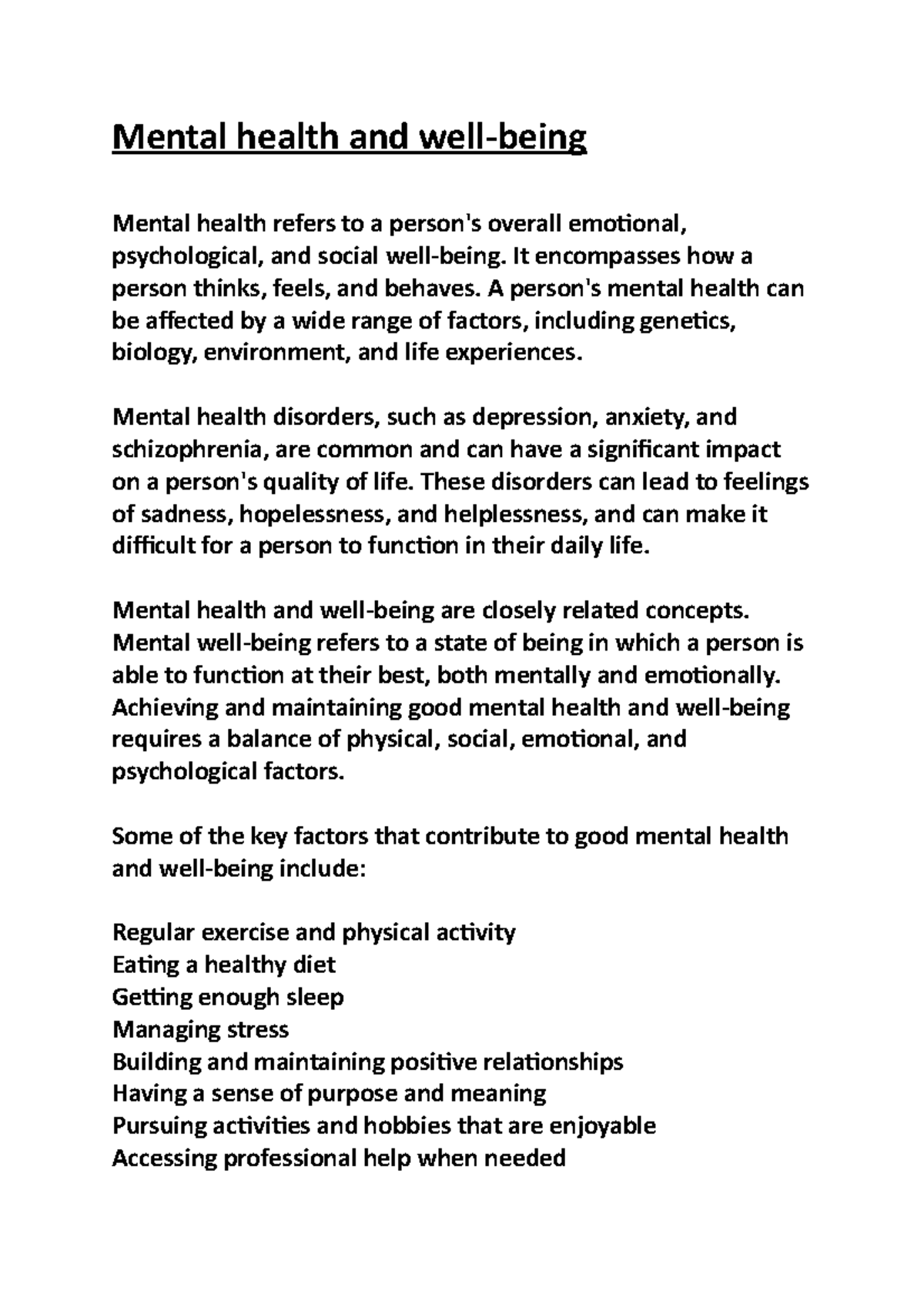 Mental Health And Well-being - Mental Health And Well-being Mental ...