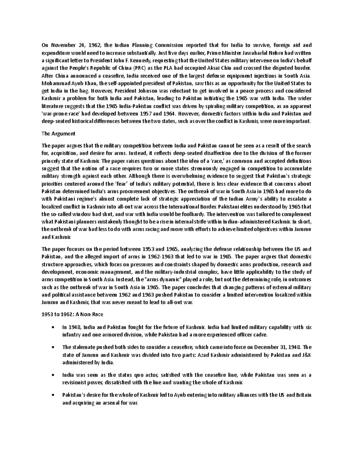 Summary notes chp 10 On November 24, 1962, the Indian Planning